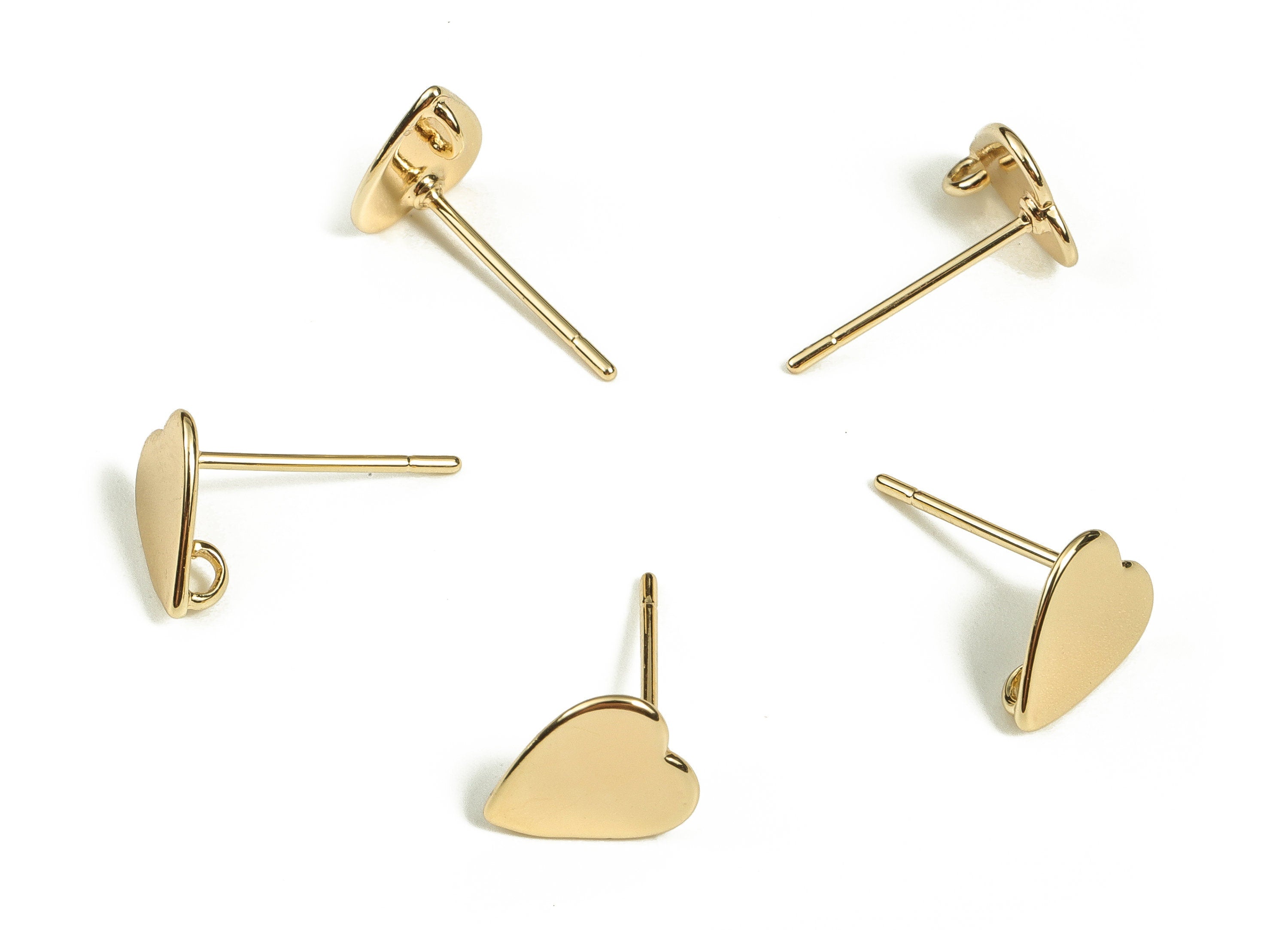 Brass Heart Earring Post - Gold Heart Earring Stud - 18K Real Gold Plated Brass - Brass Stud - Jewelry Supplies - 8.15x6.9x0.8mm - RGP3461 - DOMEDBAZAAR