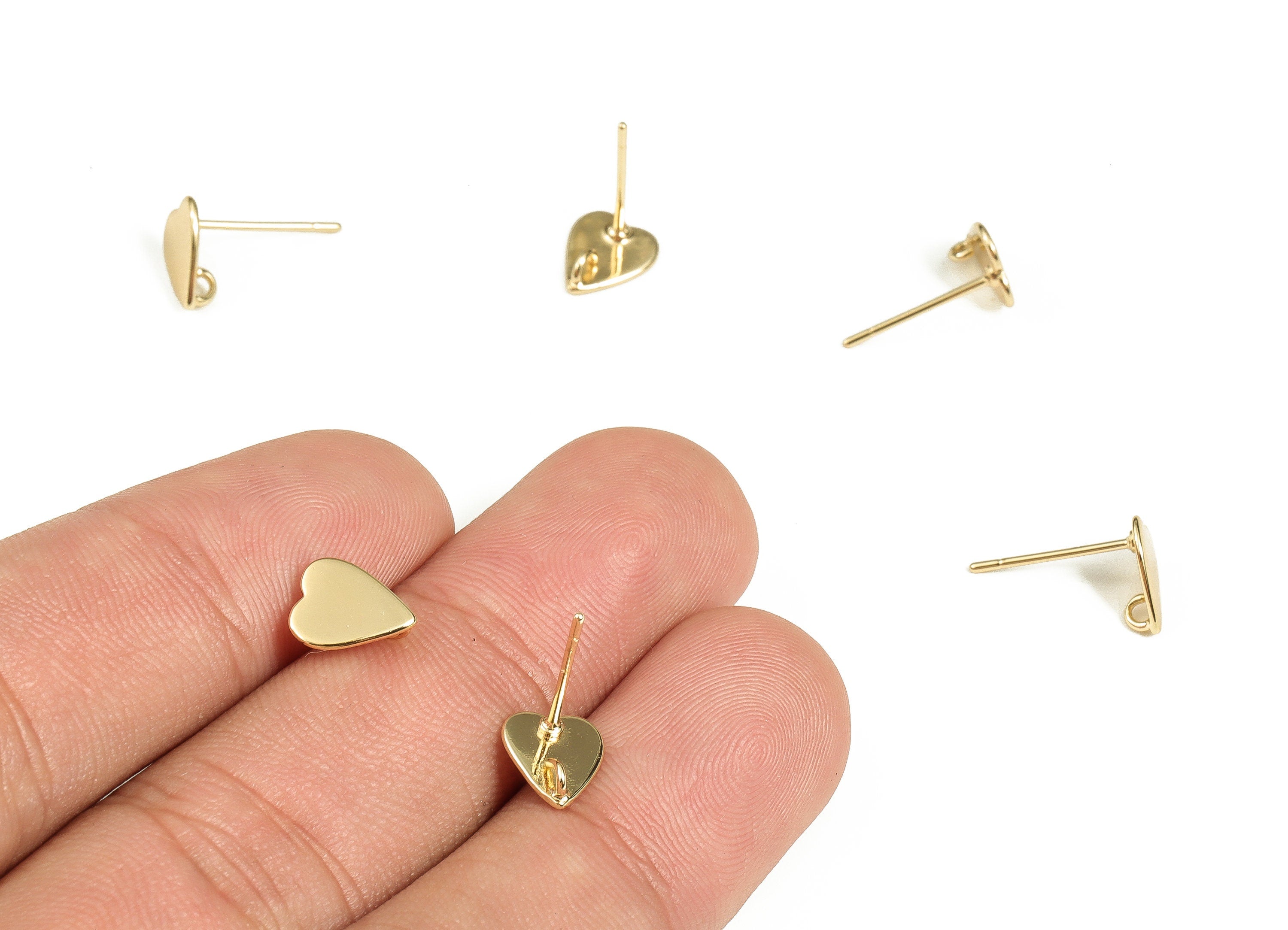 Brass Heart Earring Post - Gold Heart Earring Stud - 18K Real Gold Plated Brass - Brass Stud - Jewelry Supplies - 8.15x6.9x0.8mm - RGP3461 - DOMEDBAZAAR