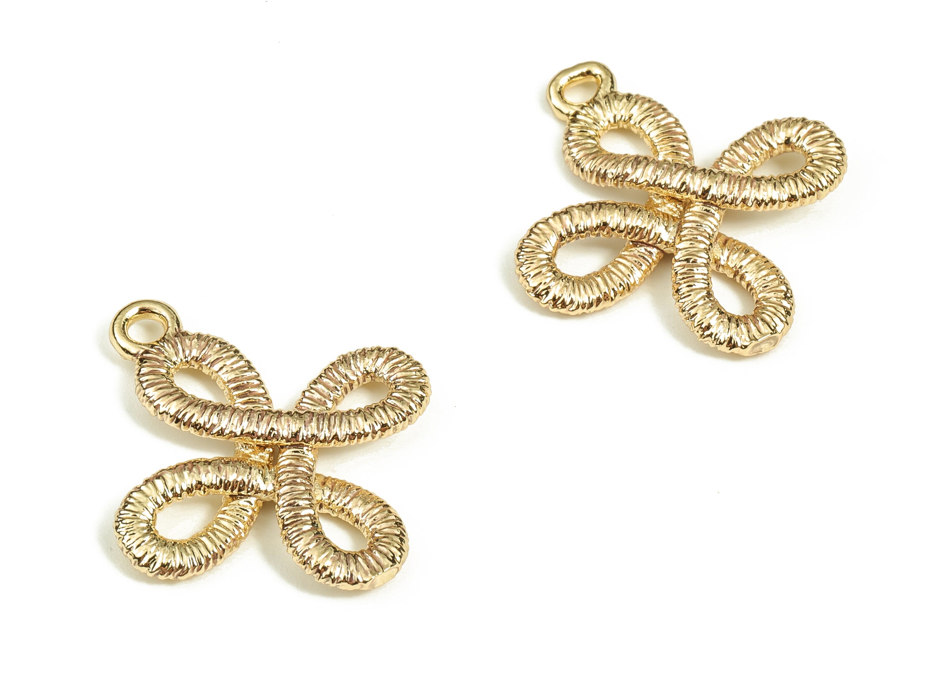 Brass Textured Knot Earring Charms - Gold Knot Pendant - 18K Real Gold Plated Brass - Jewelry Making Supplies - 20.1x18.27x2.5mm - RGP3482 - DOMEDBAZAAR
