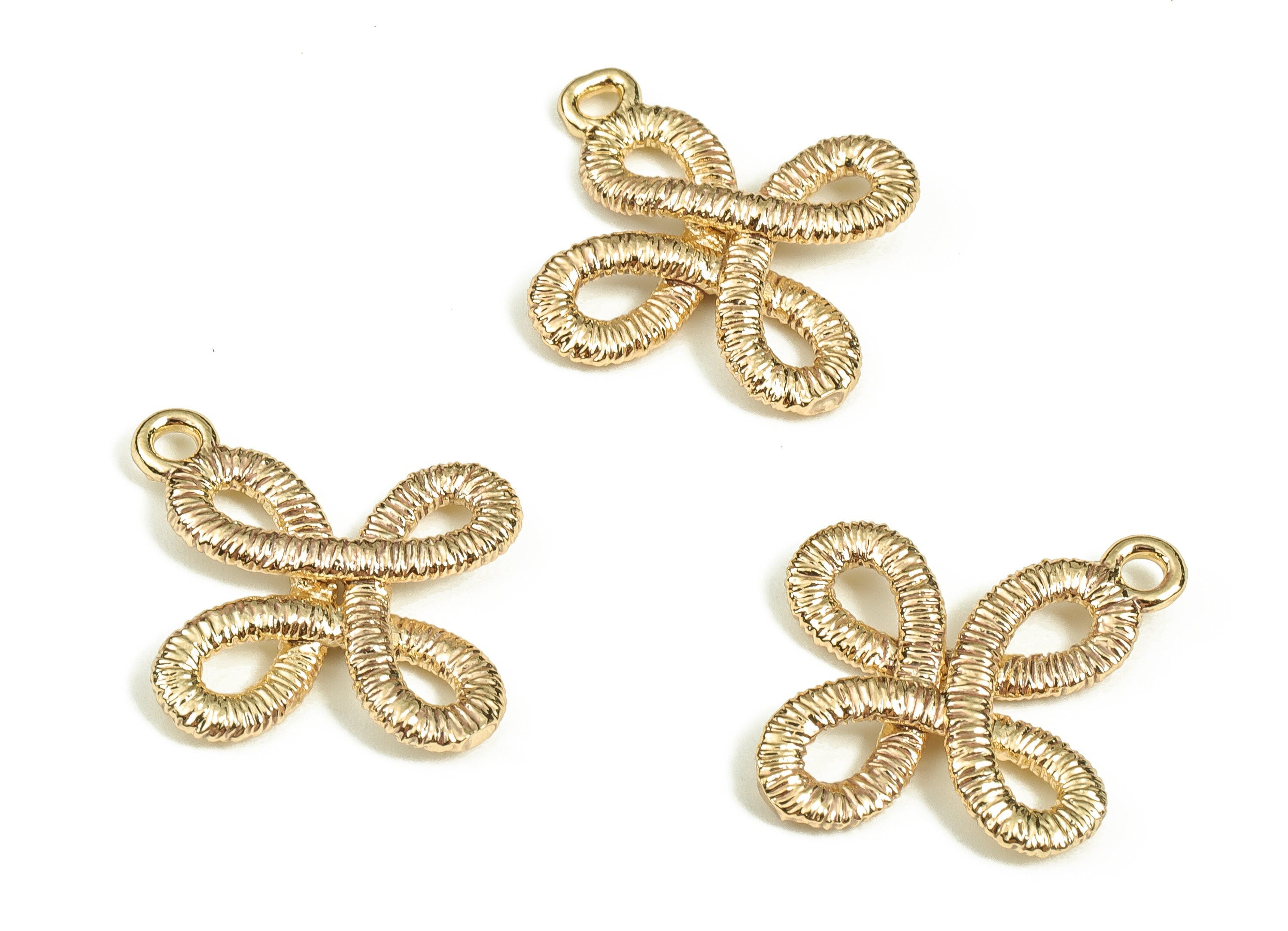 Brass Textured Knot Earring Charms - Gold Knot Pendant - 18K Real Gold Plated Brass - Jewelry Making Supplies - 20.1x18.27x2.5mm - RGP3482 - DOMEDBAZAAR