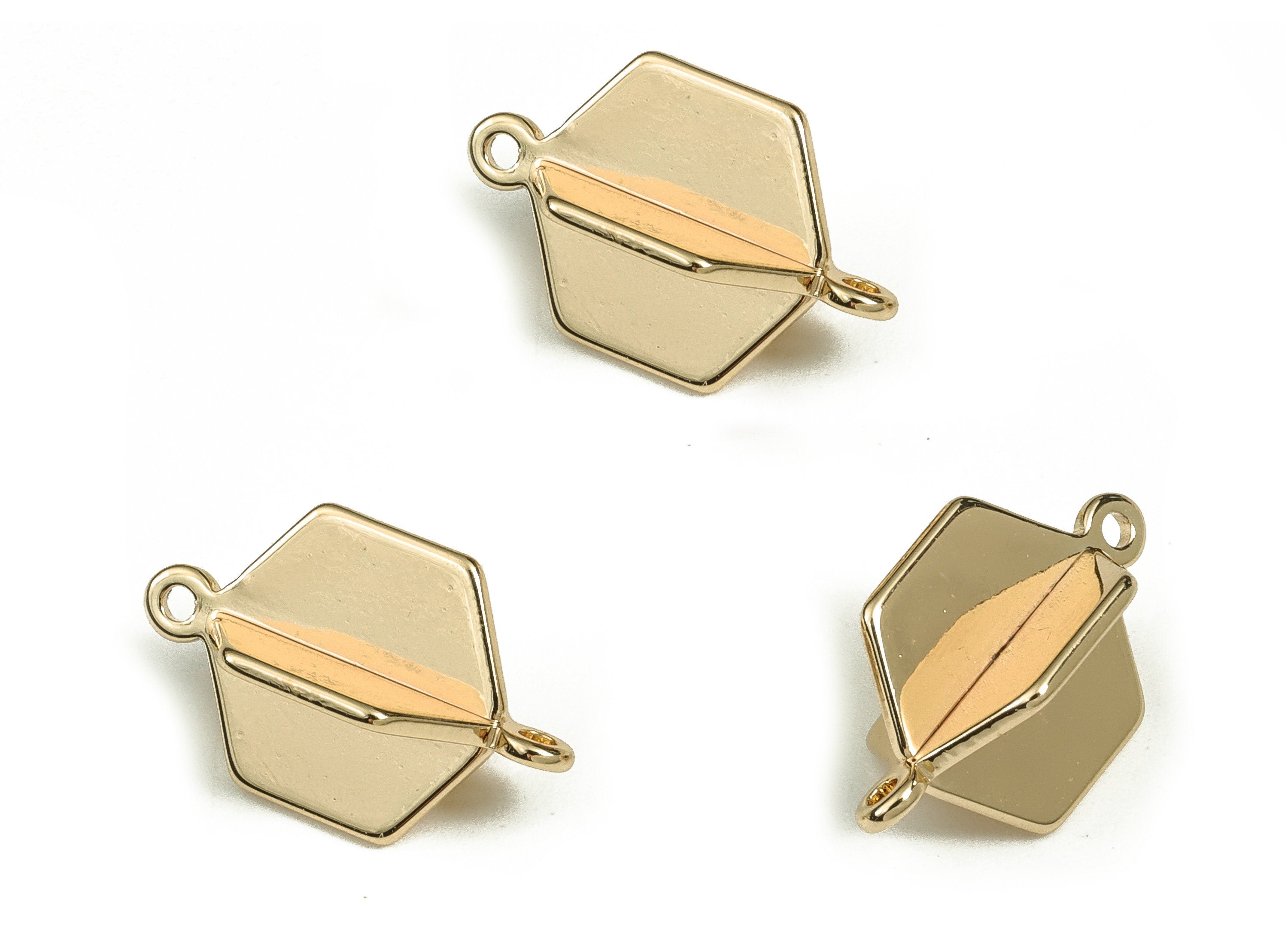 Brass Rhombic Earrings Connector - Gold Rhombic Pendant Charms - 18K Real Gold Plated Brass- Jewelry Supplies -15.7x7.38x0.84mm- RGP3492 - DOMEDBAZAAR
