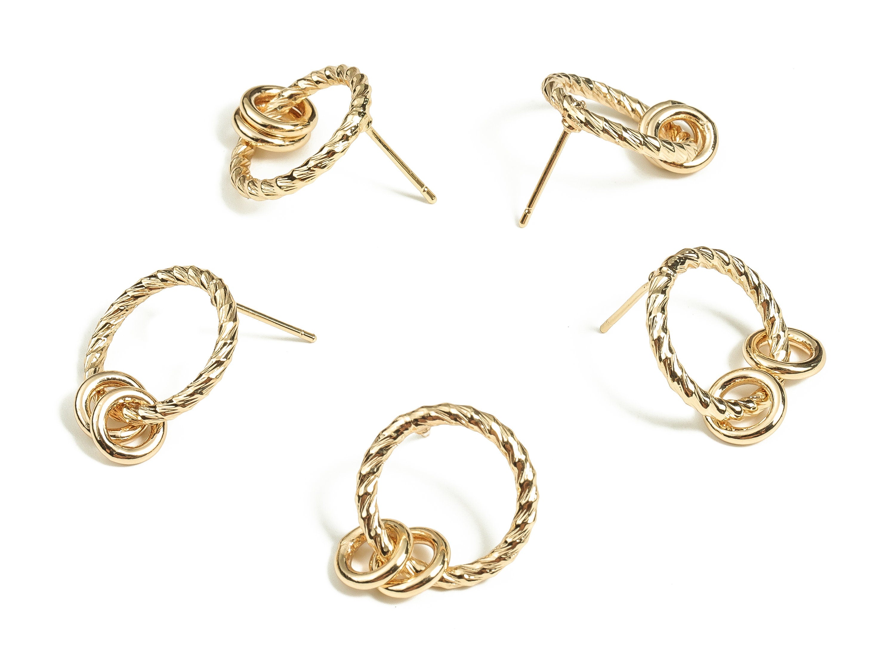 Brass Texture Round Earring Post - Gold Circle Earring Stud - 18K Real Gold Plated Brass - Stainless Steel Stud - 17.67x16x2.1mm - RGP3733 - DOMEDBAZAAR
