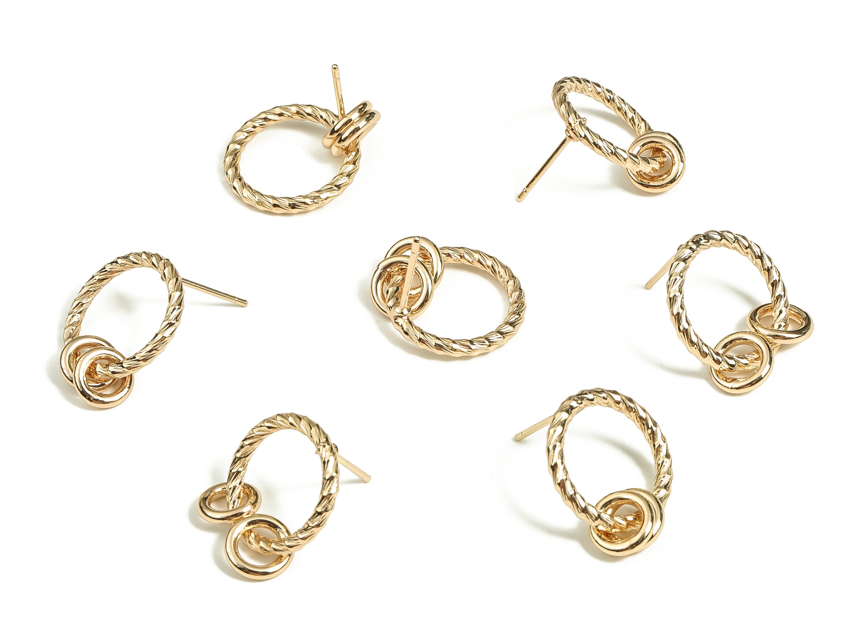 Brass Texture Round Earring Post - Gold Circle Earring Stud - 18K Real Gold Plated Brass - Stainless Steel Stud - 17.67x16x2.1mm - RGP3733 - DOMEDBAZAAR