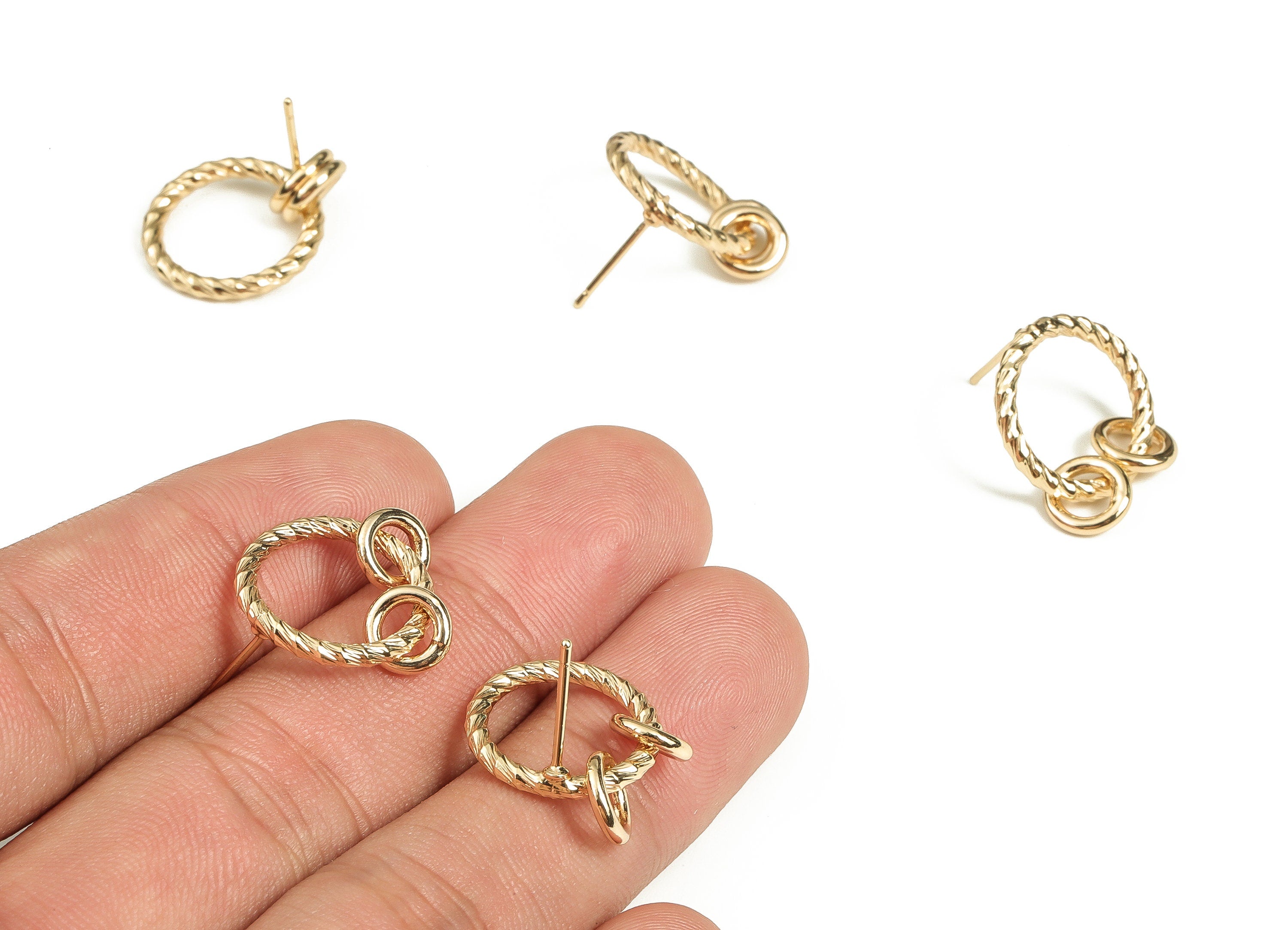 Brass Texture Round Earring Post - Gold Circle Earring Stud - 18K Real Gold Plated Brass - Stainless Steel Stud - 17.67x16x2.1mm - RGP3733 - DOMEDBAZAAR