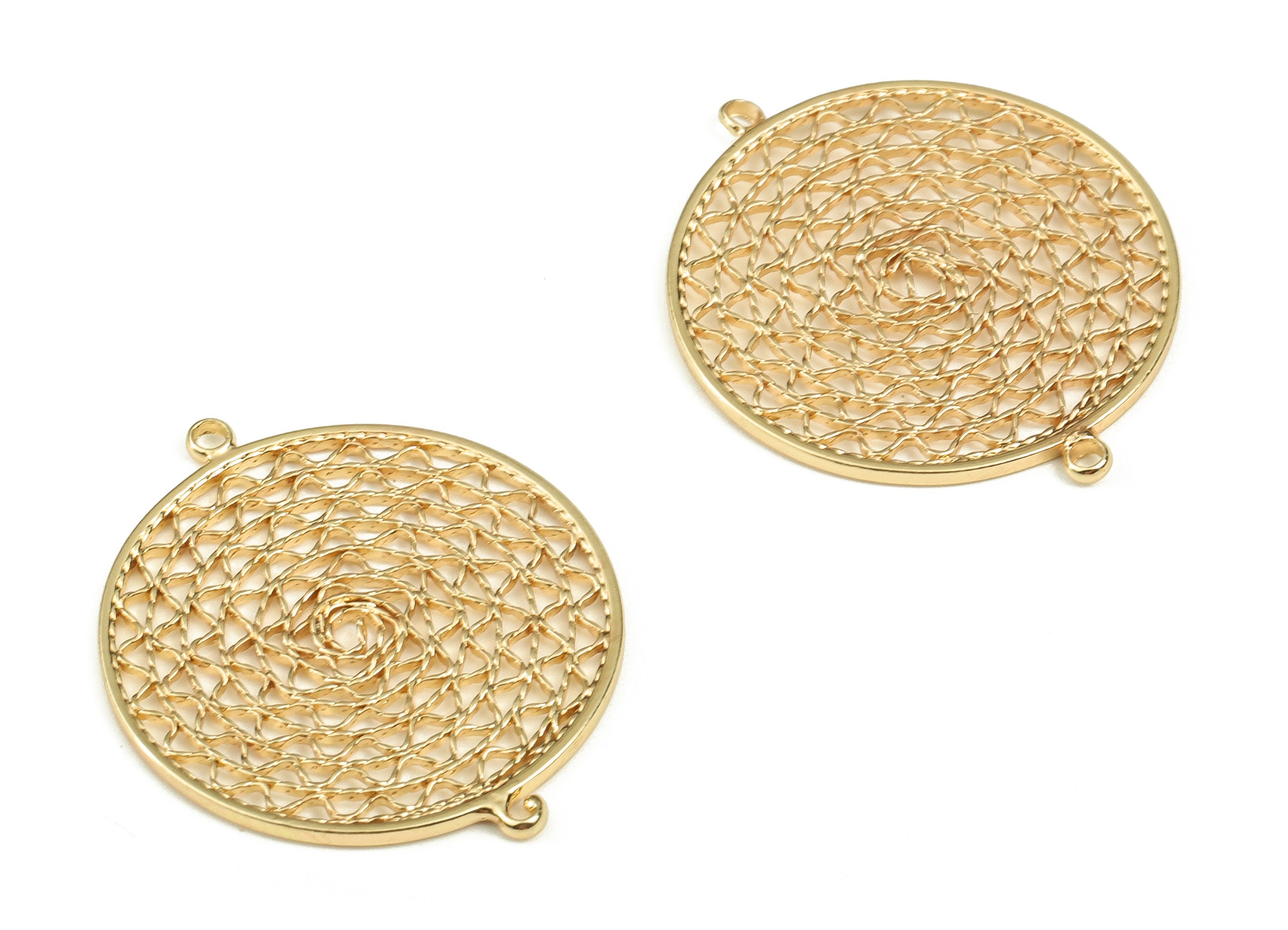 Brass Round Earring Connector - Gold  Hollowed Out Pendant - 18K Real Gold Plated Brass - Jewelry Supplies - 23.78x20.12x0.85mm - RGP3534 - DOMEDBAZAAR