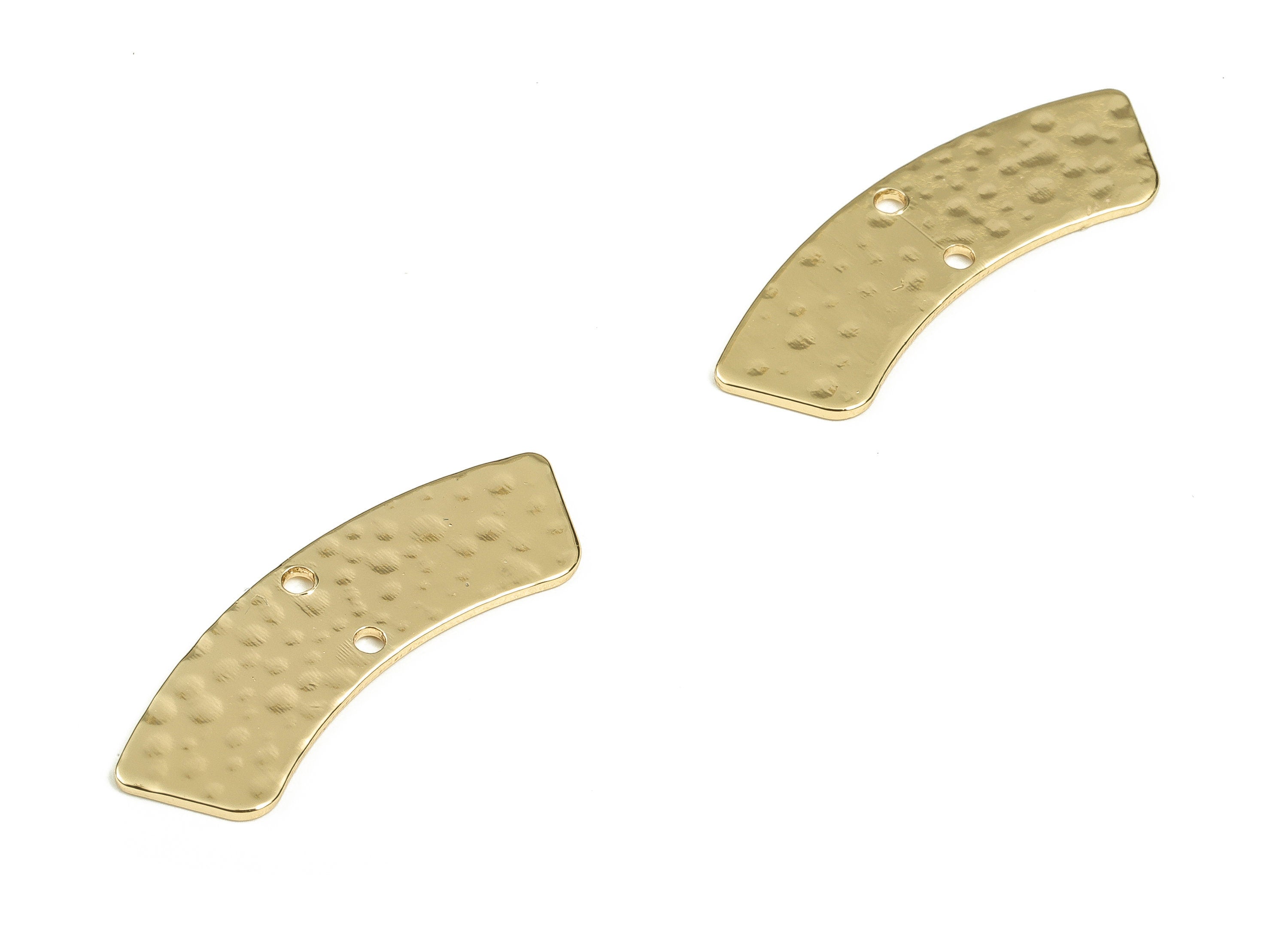 Brass Hammered Geometric Earring Connector - Gold Geometric Pendant - 18K Real Gold Plated Brass - 28.64x10.23x0.87mm - RGP3533 - DOMEDBAZAAR