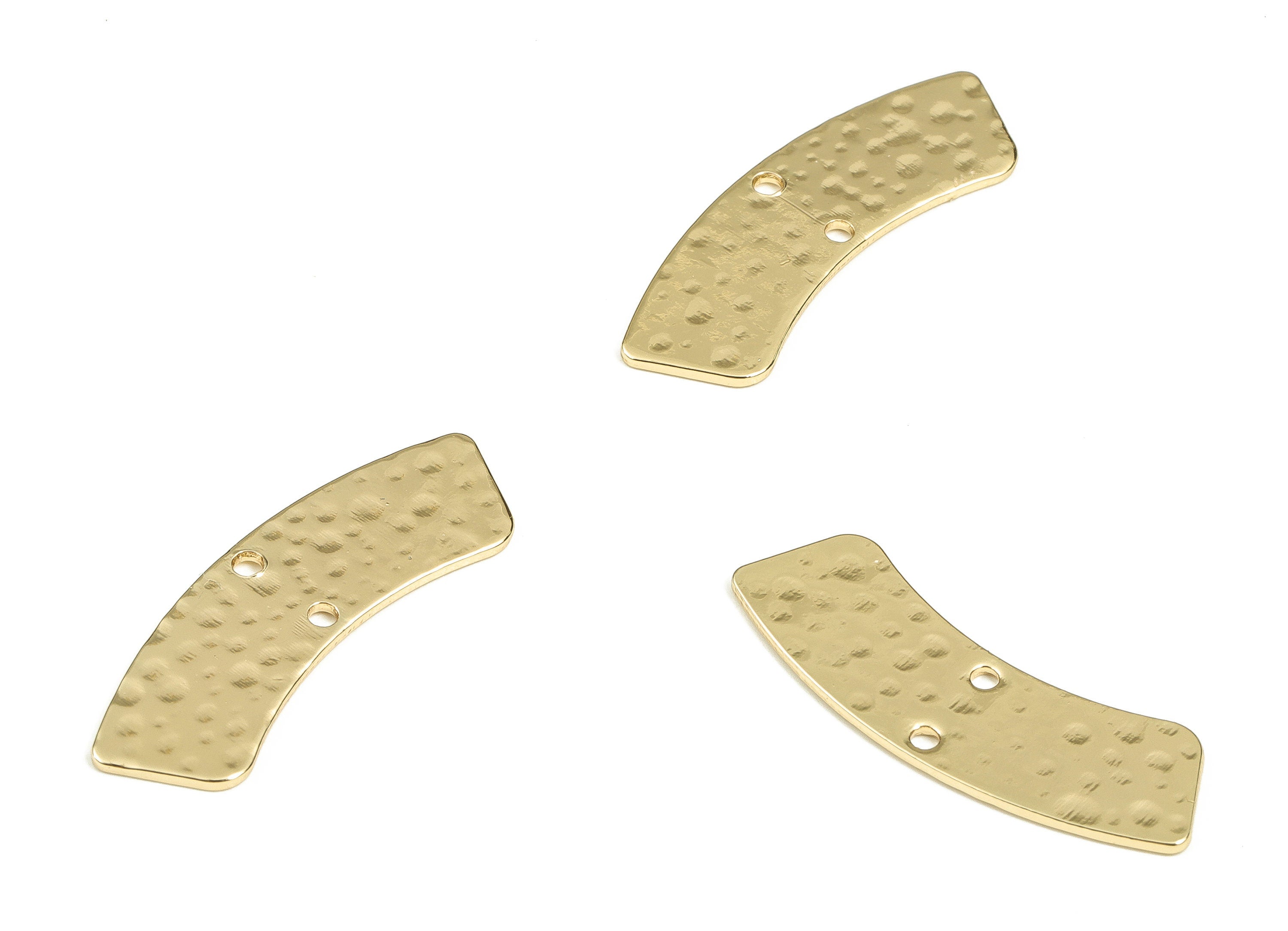 Brass Hammered Geometric Earring Connector - Gold Geometric Pendant - 18K Real Gold Plated Brass - 28.64x10.23x0.87mm - RGP3533 - DOMEDBAZAAR