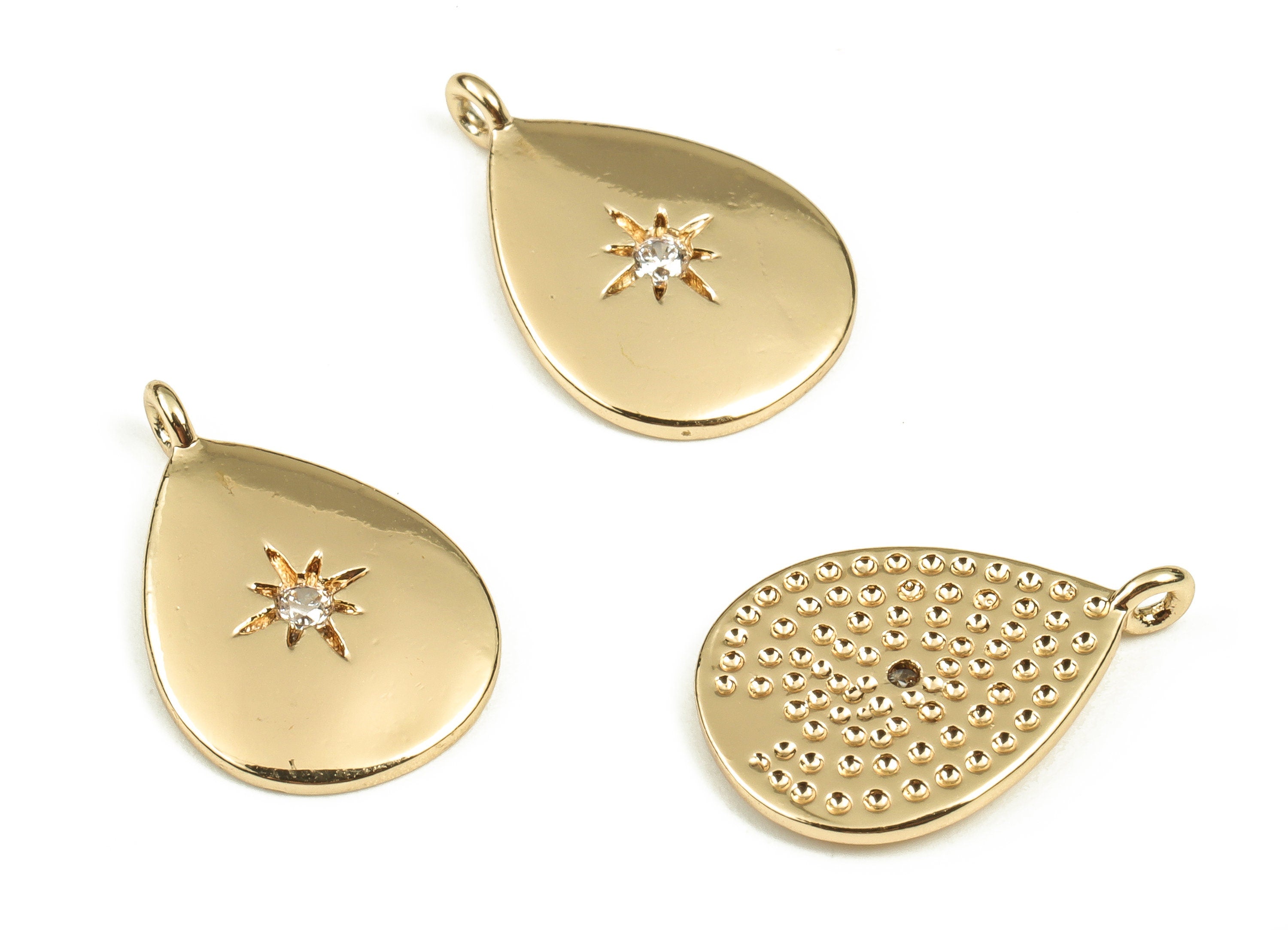 Brass Teardrop Earring Charms With Zircon - Gold Star Pendant - 18K Real Gold Plated Brass - Jewelry Supplies - 14.28x9.55x1.29mm- RGP3376 - DOMEDBAZAAR