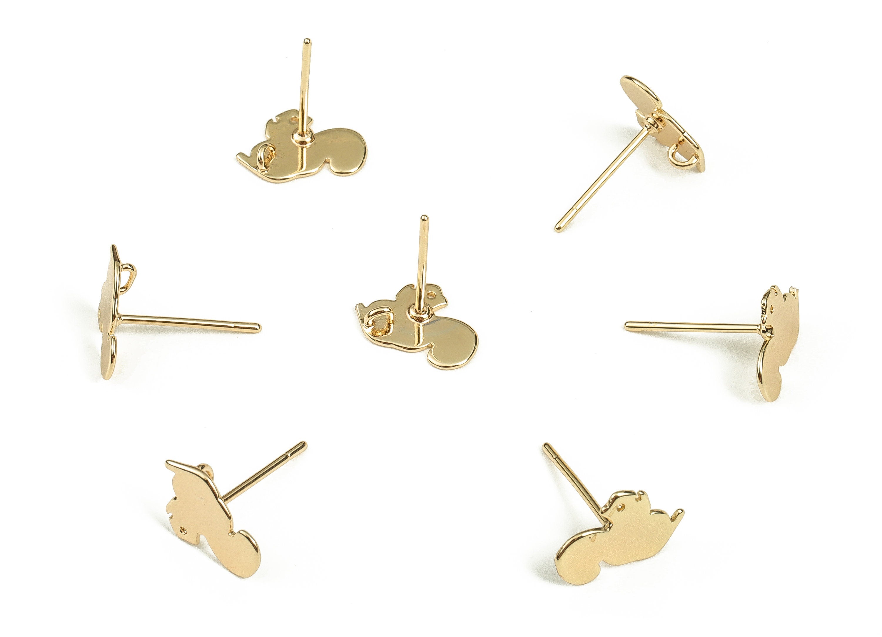 Brass Rabbit Earring Post - Gold Rabbit Earring Stud - 18K Real Gold Plated Brass - Brass Stud - Jewelry Supplies - 11.2x7.5x0.7mm - RGP3464 - DOMEDBAZAAR