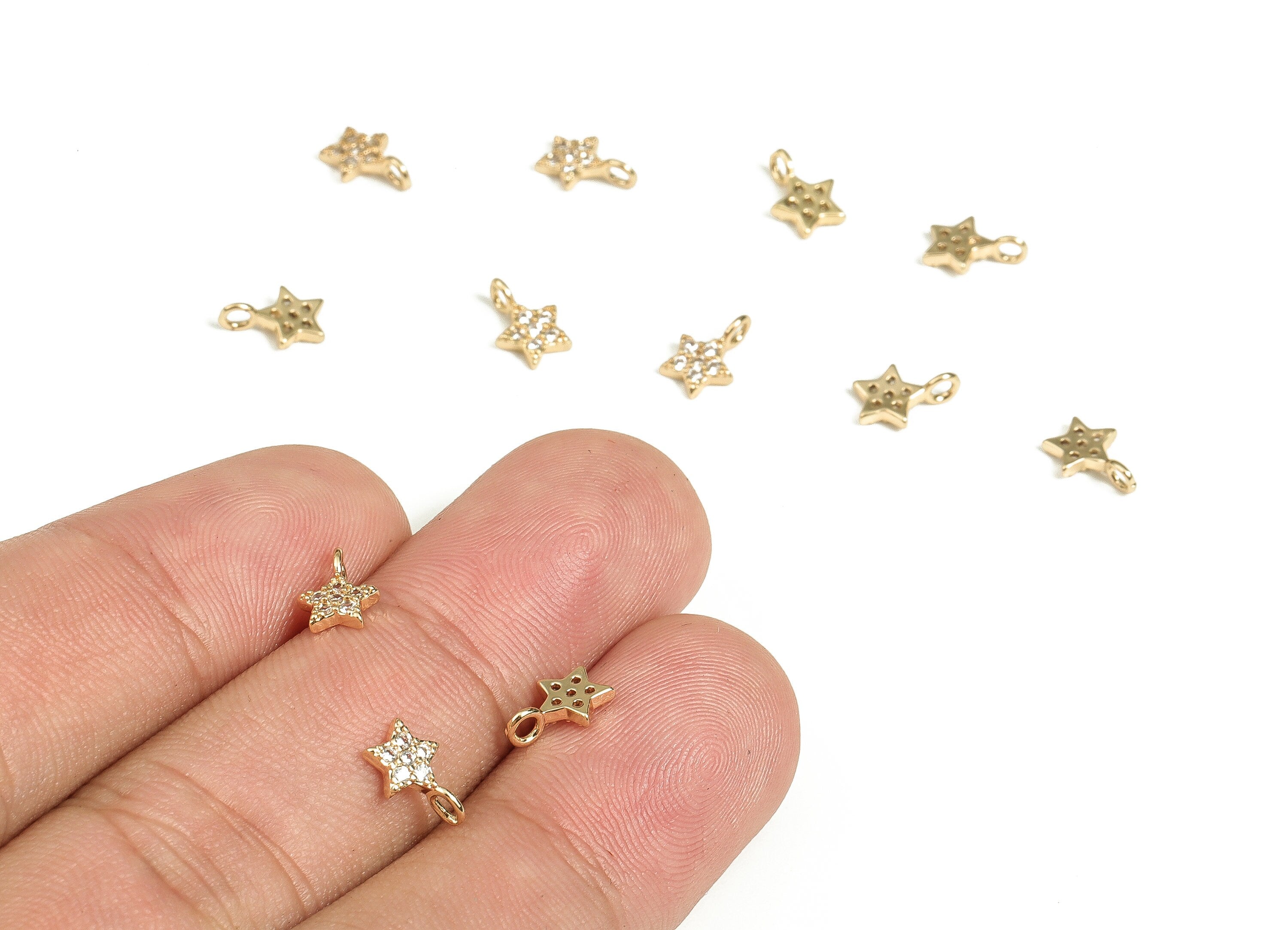 Brass Star Earring Charms with Zircon - Gold Star Pendant Charm - 18K Gold Plated Brass - Jewelry Making Supplies -8.04x5.39x2.65mm- RGP3720 - DOMEDBAZAAR