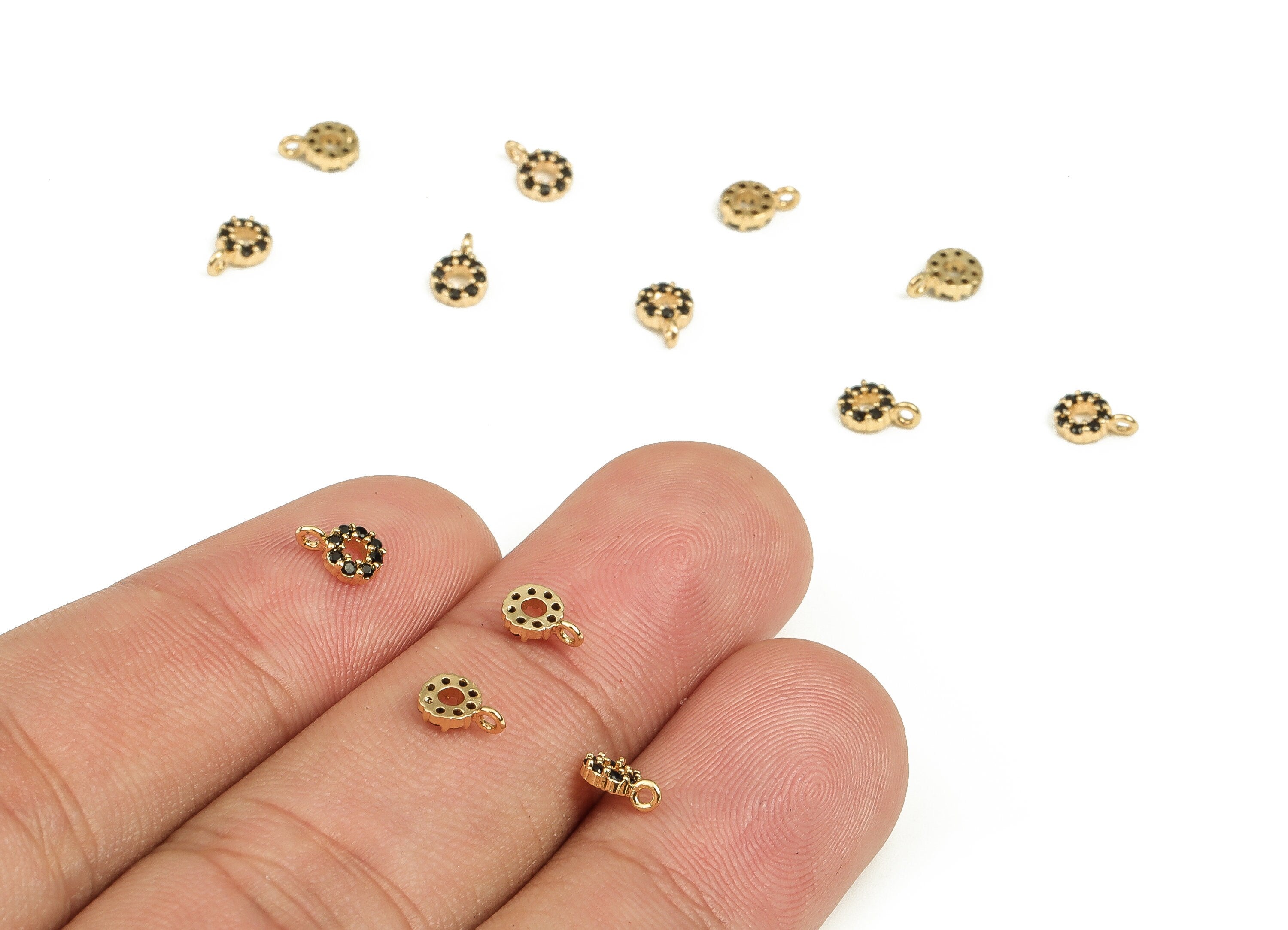 Brass Mini Circle Charm - CZ Paved Gold Circle Charm Pendants - 18k Real Gold plated Brass - Jewelry Making Supplies -6x4.17x1.65mm- RGP3485 - DOMEDBAZAAR