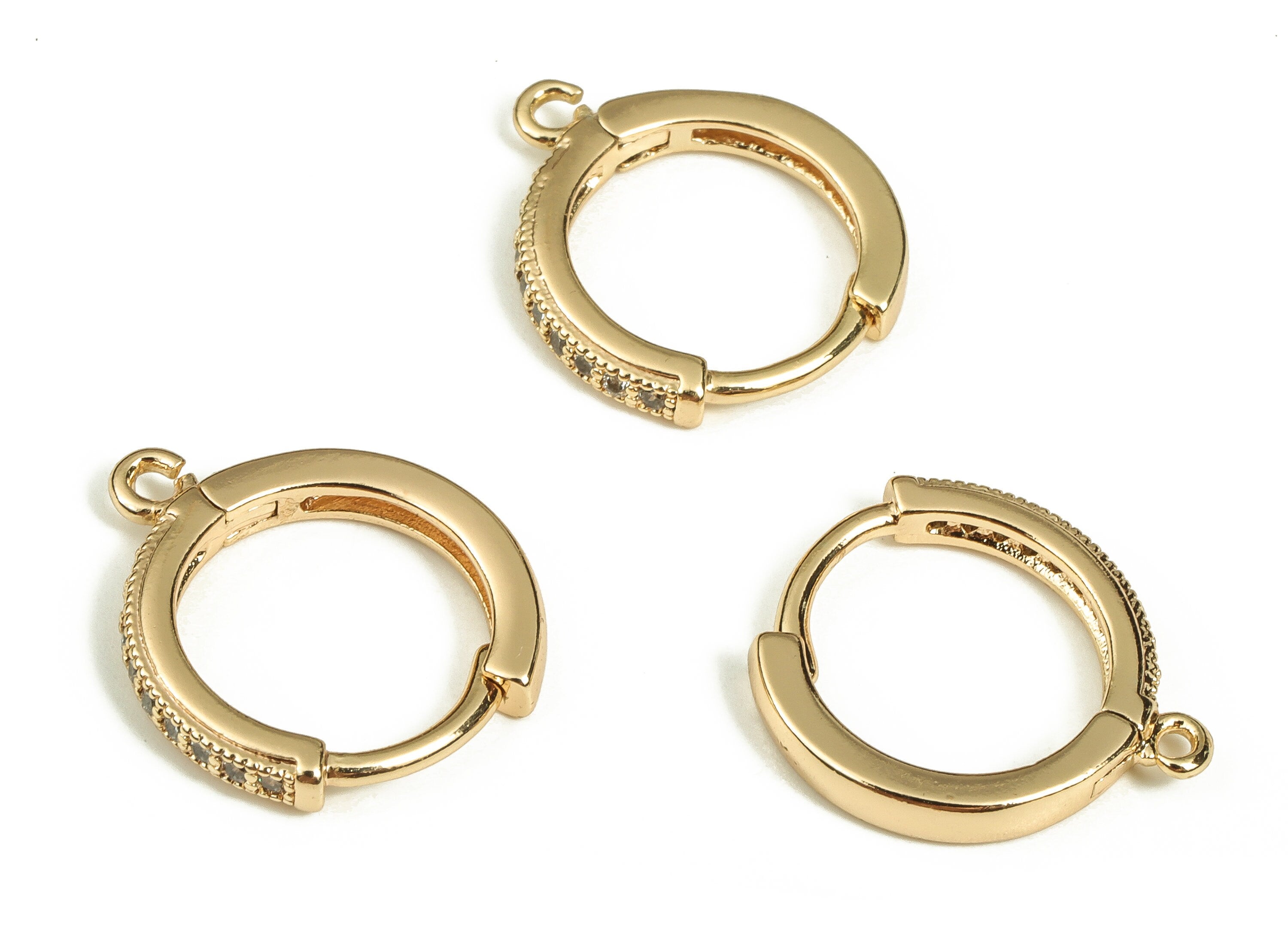 Brass Round Hoop Earring - Gold Hoop Huggie with Zircon - 18k Real Gold Plated Brass Studs - Jewelry Supplies -15.65x13.92x2.17mm- RGP3621 - DOMEDBAZAAR