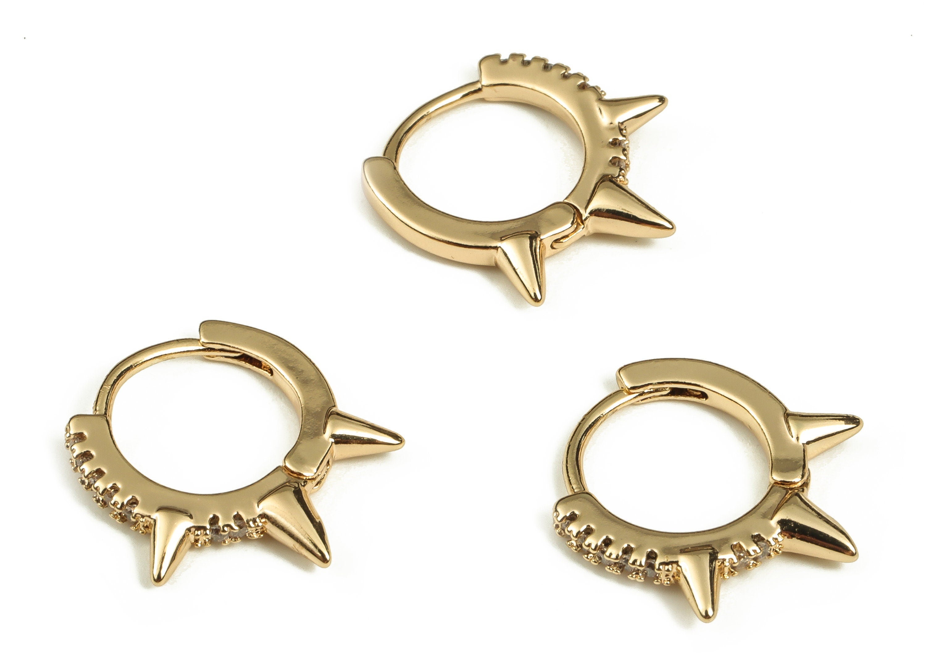 Brass Huggie Hoop Earrings - Spike Zircon Hoops - Gold Cone Huggie Hoop Earring - 18K Gold Plated Brass Stud -15.07x13.71x2.24mm- RGP3625 - DOMEDBAZAAR