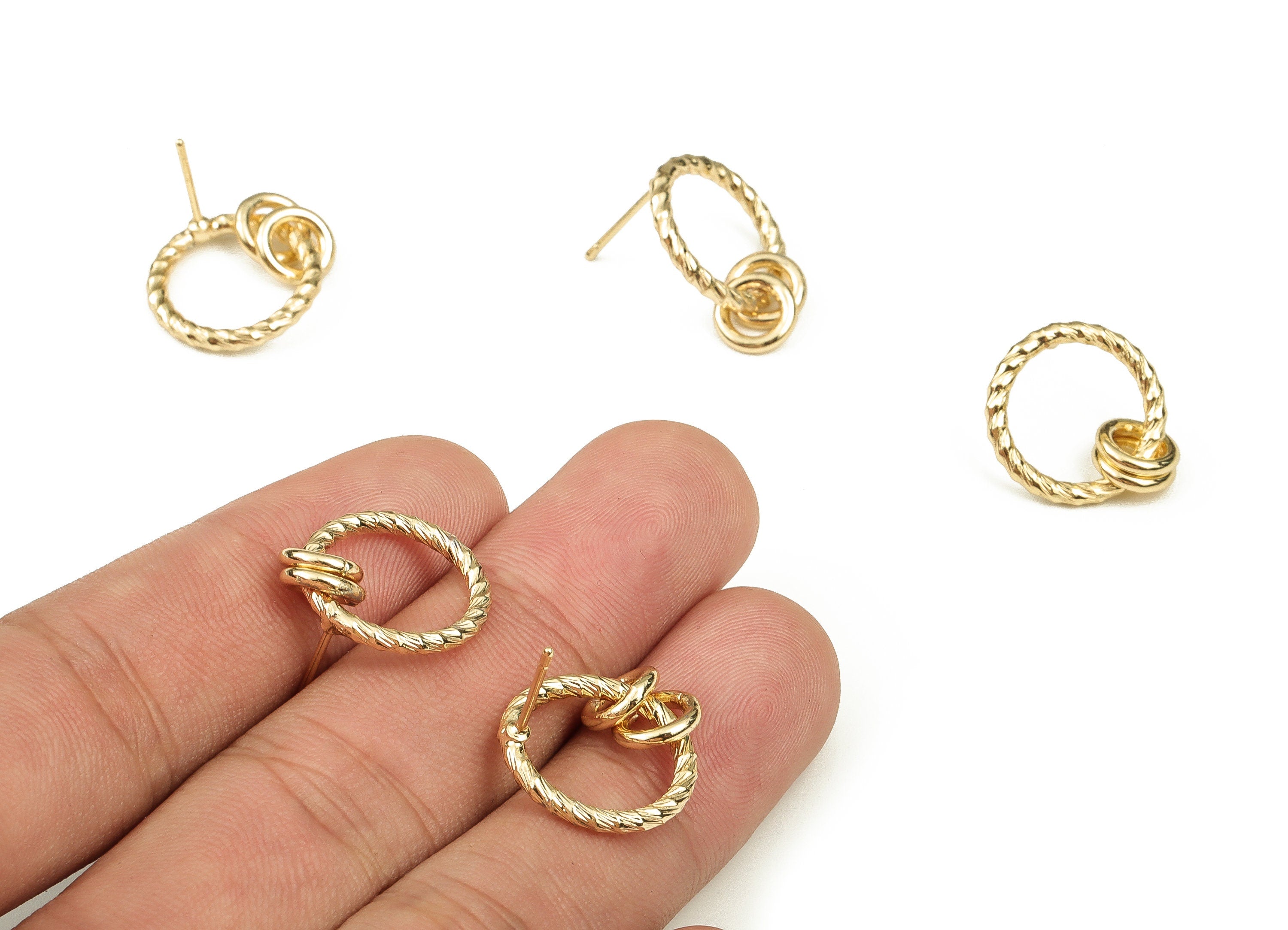 Brass Texture Round Earring Post - Gold Circle Earring Stud - 18K Real Gold Plated Brass - Stainless Steel Stud - 17.67x16x2.1mm - RGP3471 - DOMEDBAZAAR