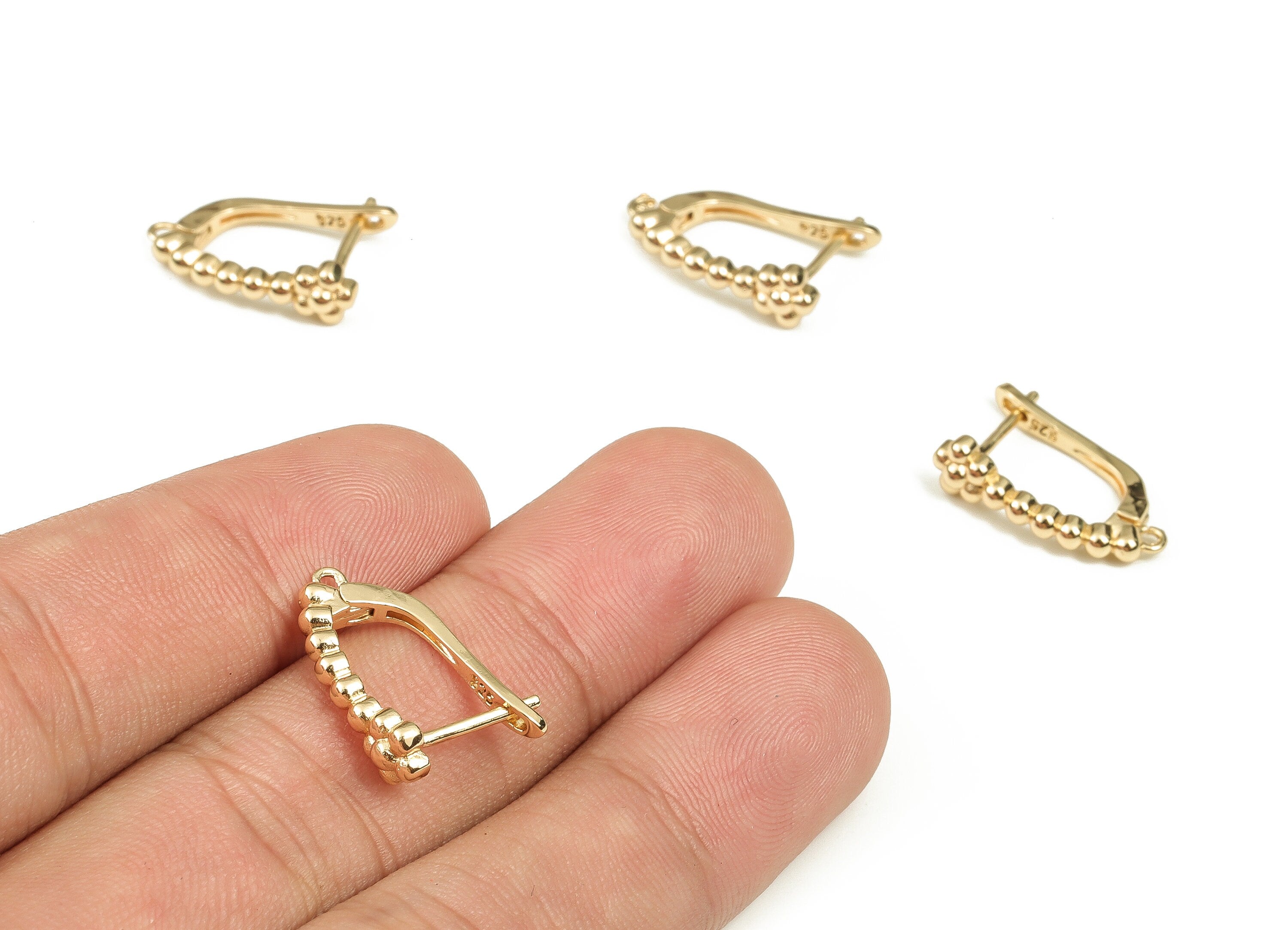 Brass Beaded Earring Studs - Gold Stud Earrings with loop - Earring Findings - 18K Real Gold Plated Brass Studs -18.48x13.4x5.35mm- RGP3544 - DOMEDBAZAAR