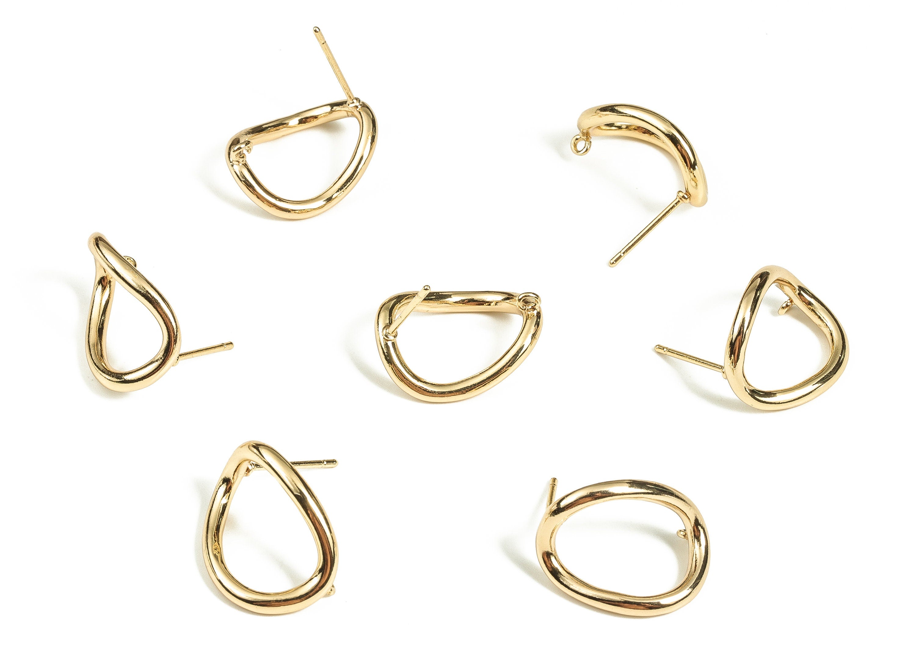 Brass Irregular Earring Post - Gold Irregular Stud - 18K Real Gold Plated Brass -  Iron Stud - Jewelry Supplies - 18x14x2.2mm - RGP3473 - DOMEDBAZAAR