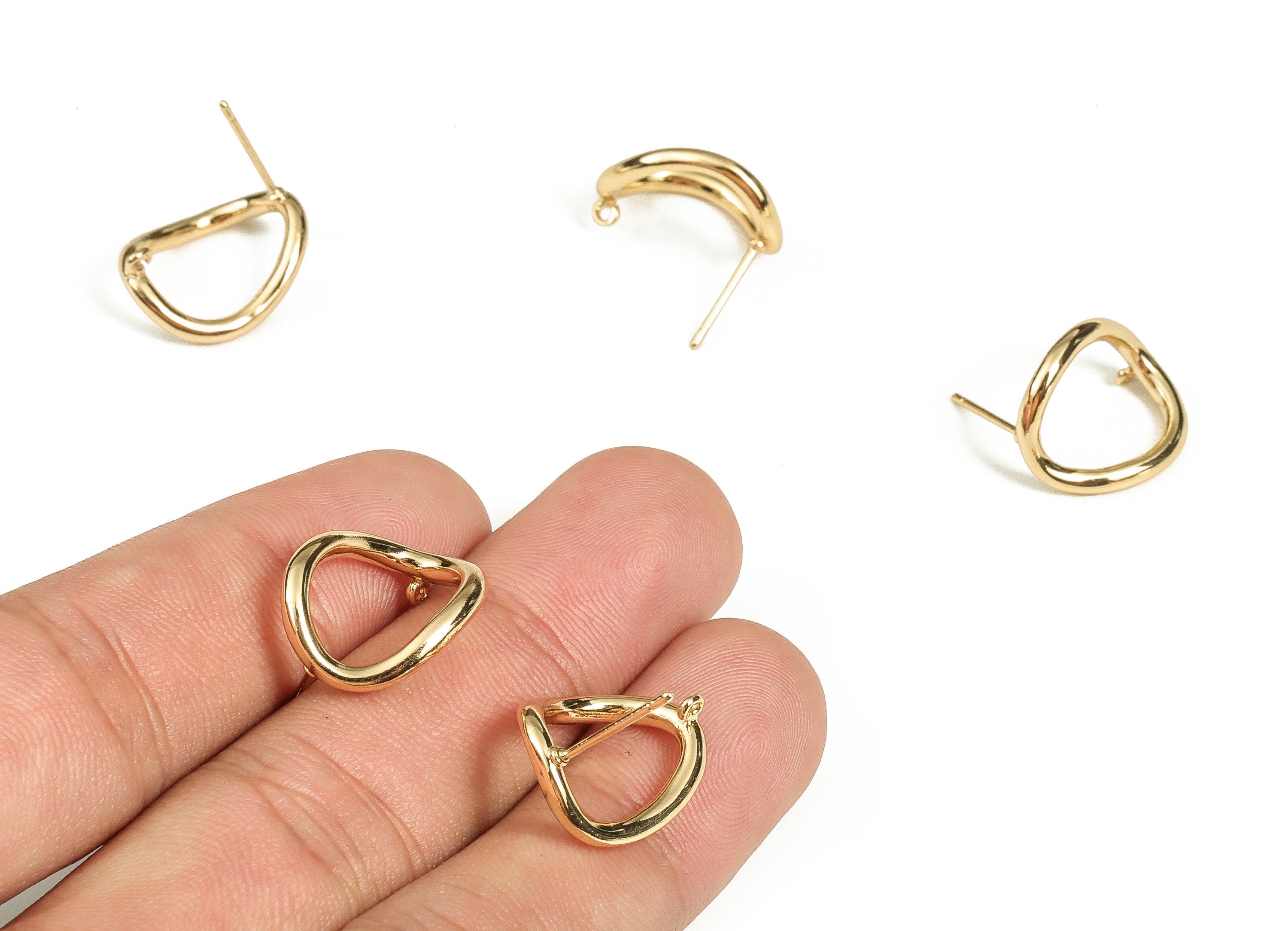 Brass Irregular Earring Post - Gold Irregular Stud - 18K Real Gold Plated Brass -  Iron Stud - Jewelry Supplies - 18x14x2.2mm - RGP3473 - DOMEDBAZAAR