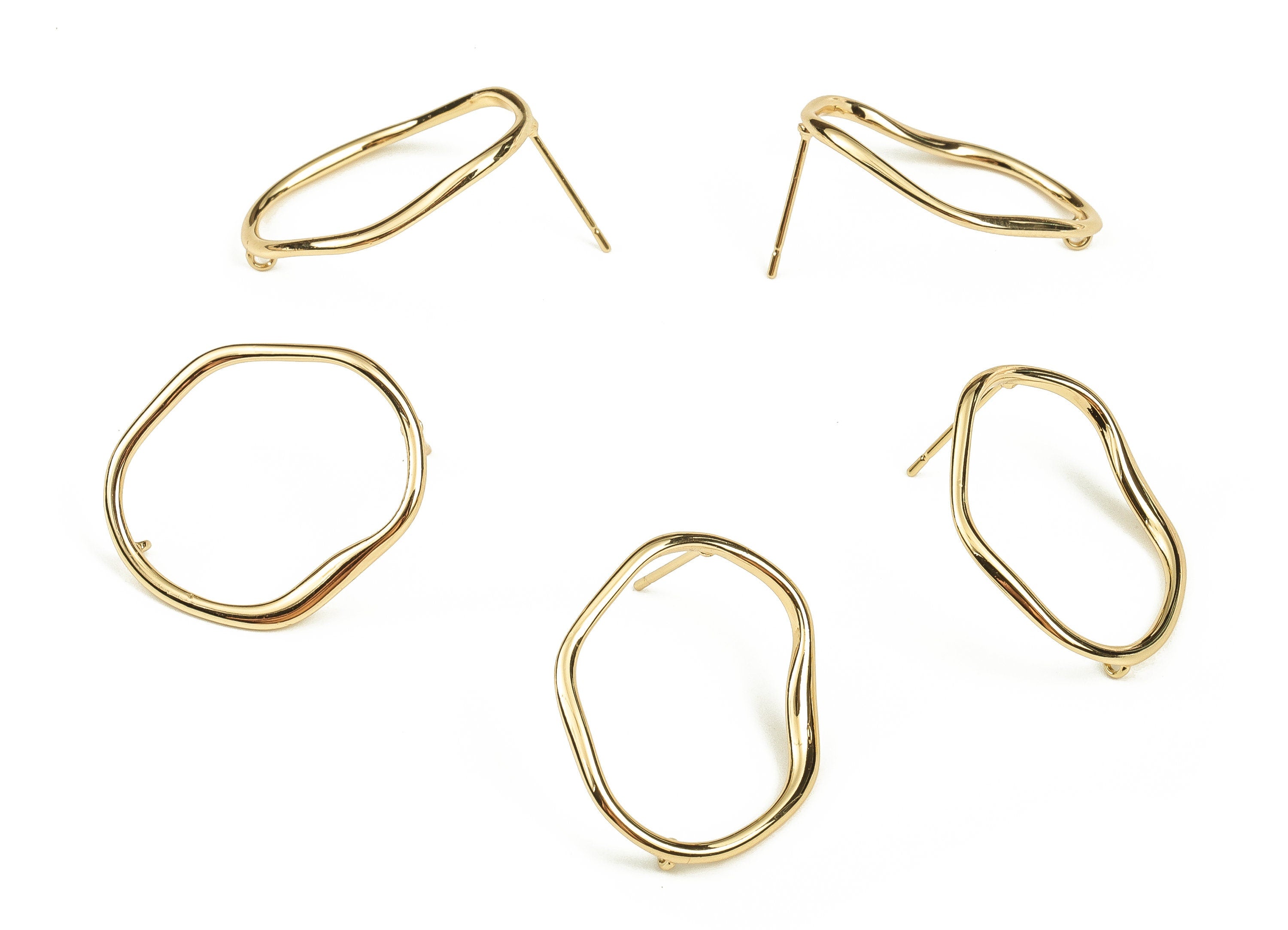 Brass Irregular Earring Post - Gold Irregular Stud - 18K Real Gold Plated - Stainless Steel Stud - Jewelry Supplies - 25x21x1.6mm - RGP3504 - DOMEDBAZAAR