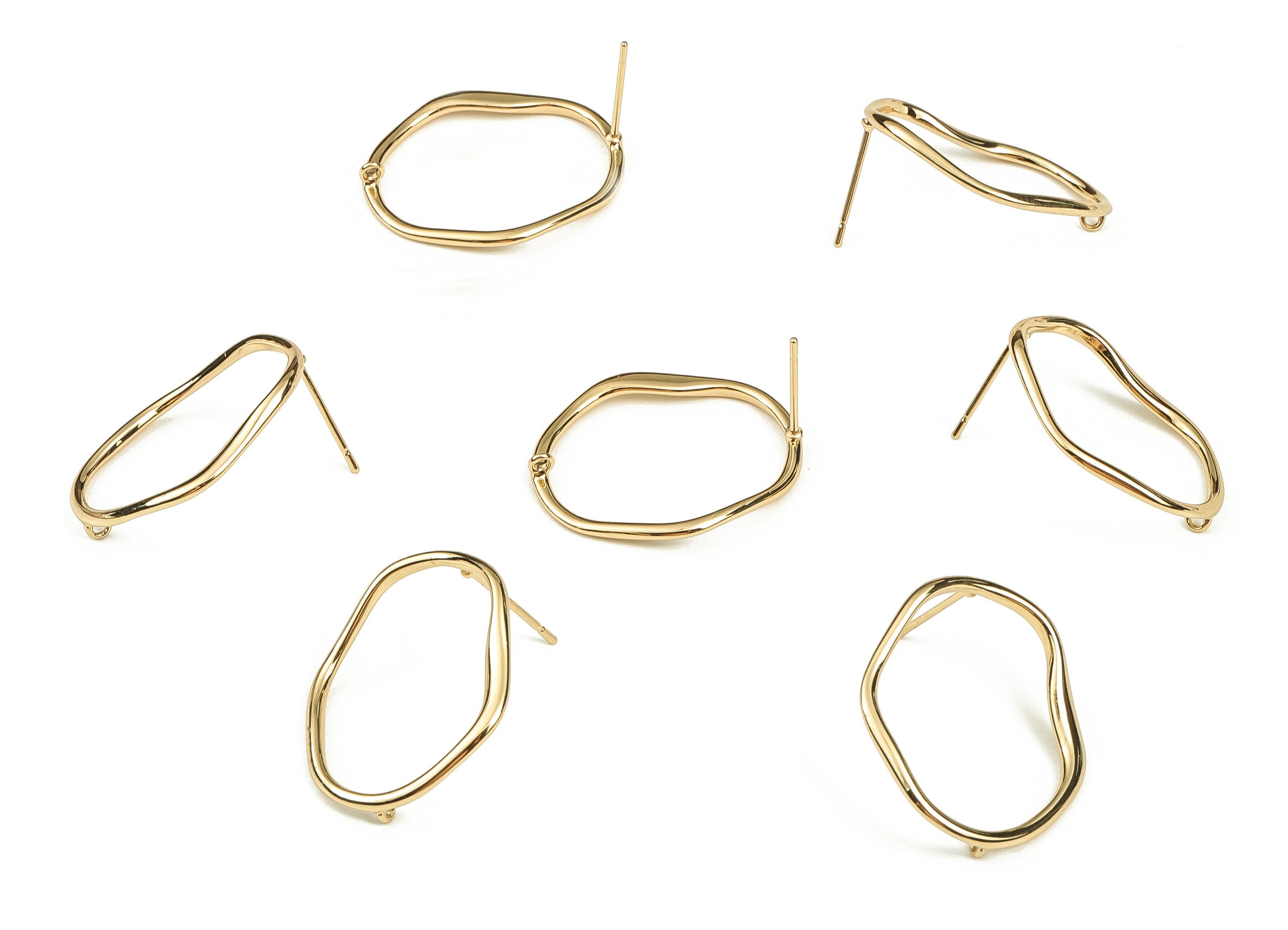 Brass Irregular Earring Post - Gold Irregular Stud - 18K Real Gold Plated - Stainless Steel Stud - Jewelry Supplies - 25x21x1.6mm - RGP3504 - DOMEDBAZAAR