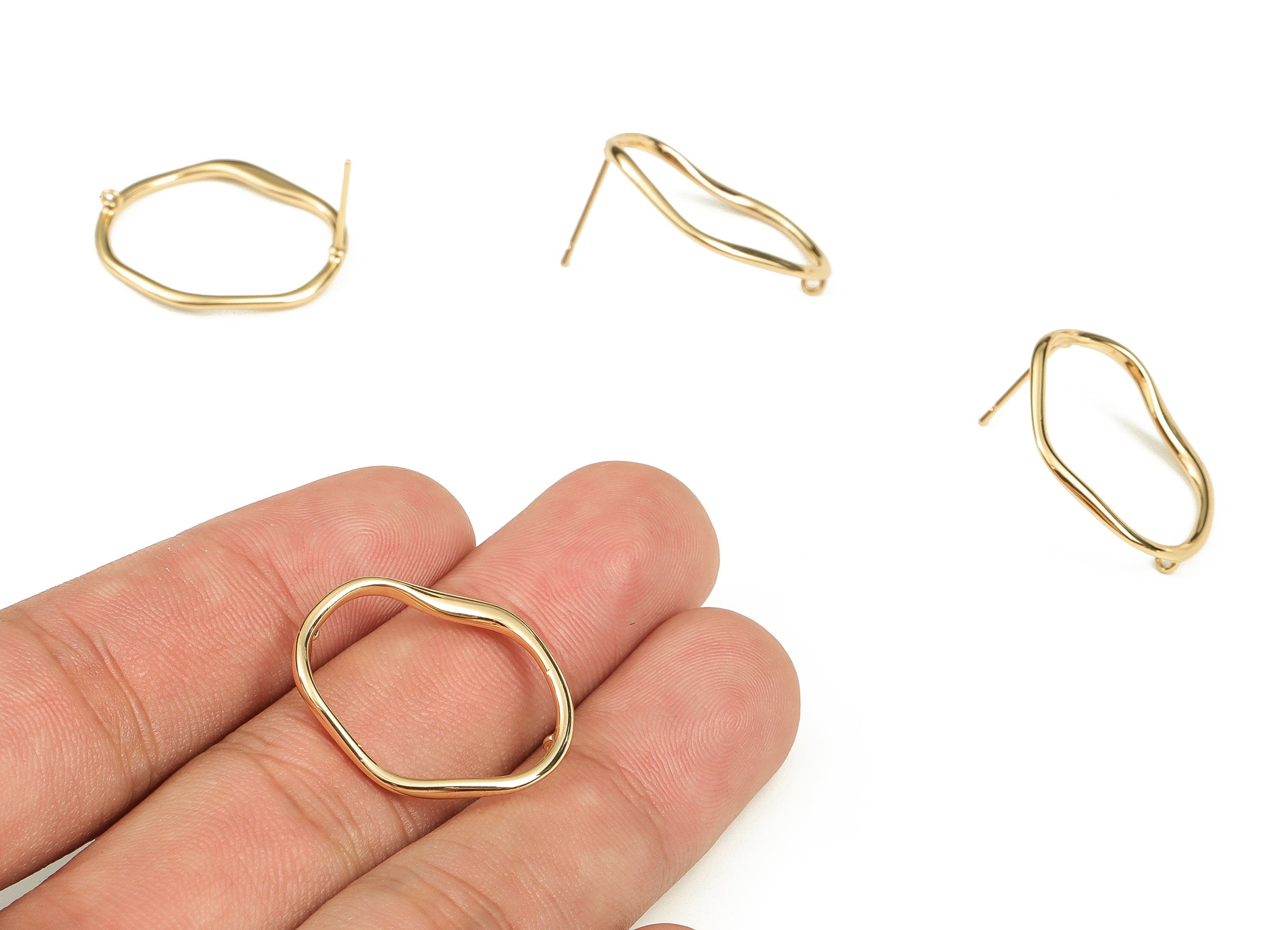 Brass Irregular Earring Post - Gold Irregular Stud - 18K Real Gold Plated - Stainless Steel Stud - Jewelry Supplies - 25x21x1.6mm - RGP3504 - DOMEDBAZAAR