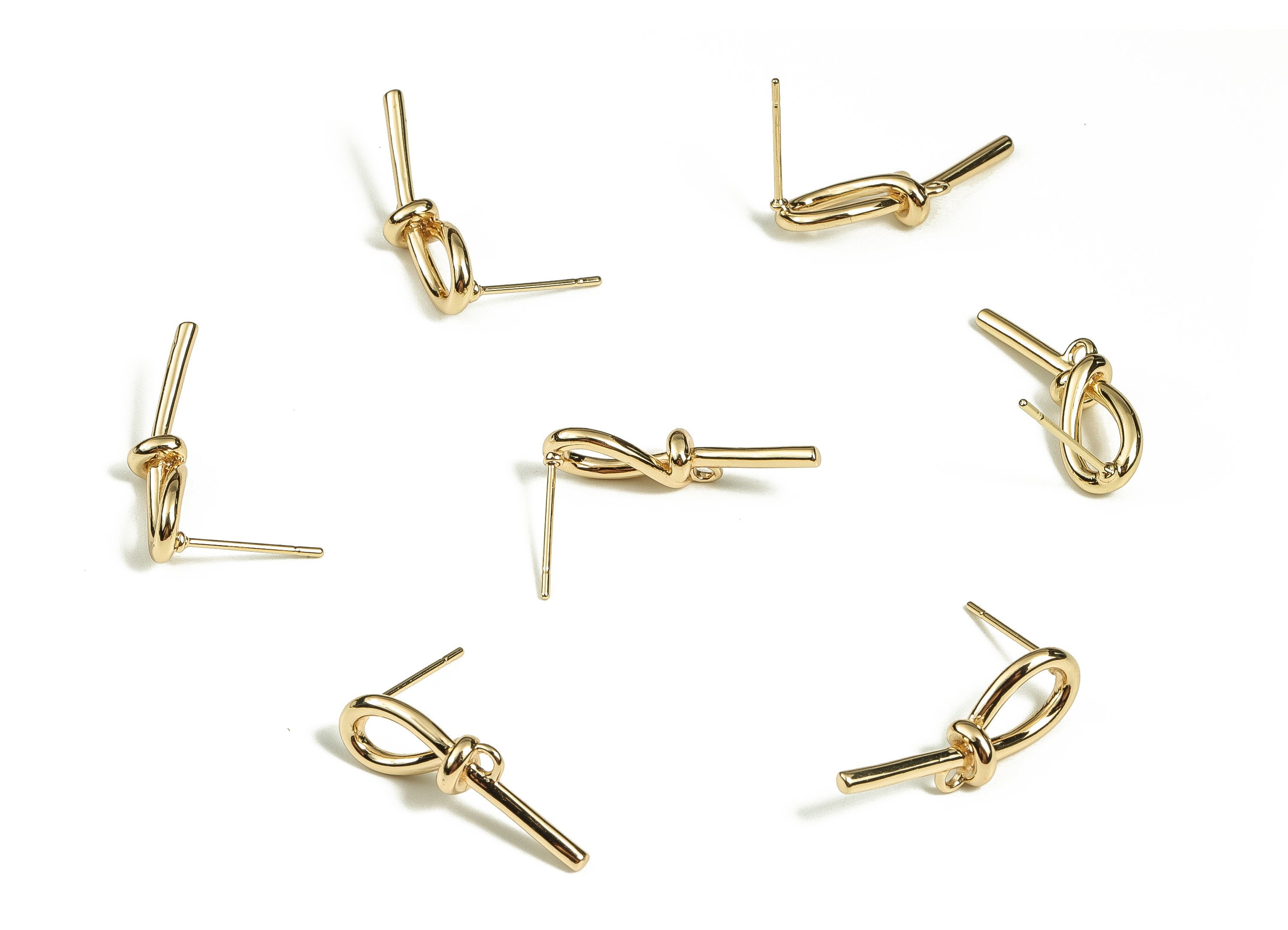 Brass Knot Earring Post - Gold Knot Stud - 18K Real Gold Plated Brass - Stainless Steel Stud - Jewelry Supplies - 22.8x7.2x4.5mm - RGP3518 - DOMEDBAZAAR