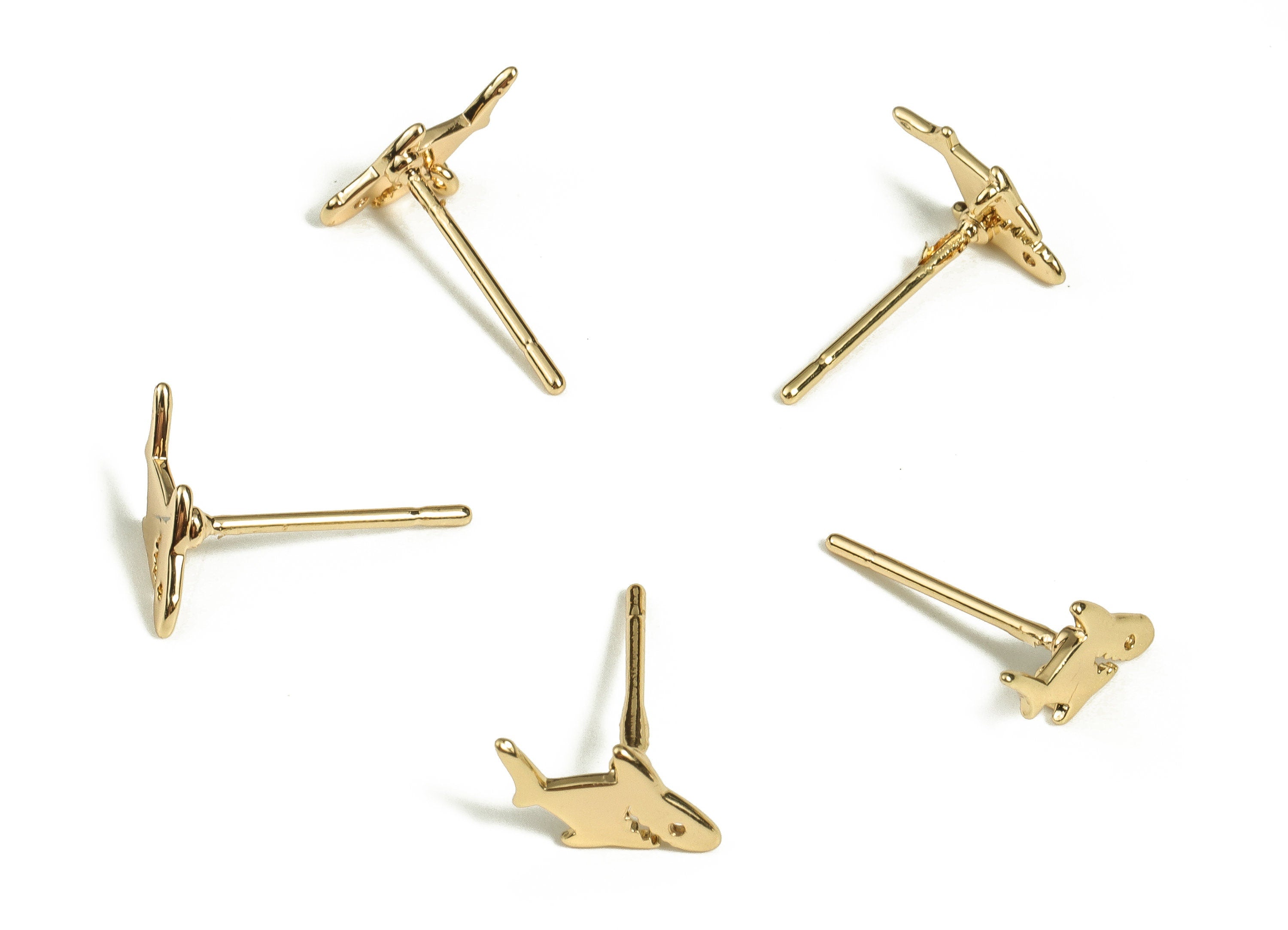 Brass Shark Earring Post - Gold Shark Stud - 18K Real Gold Plated Brass - Brass Stud - Jewelry Making Supplies - 10.3x5.57x1.37mm - RGP3623 - DOMEDBAZAAR