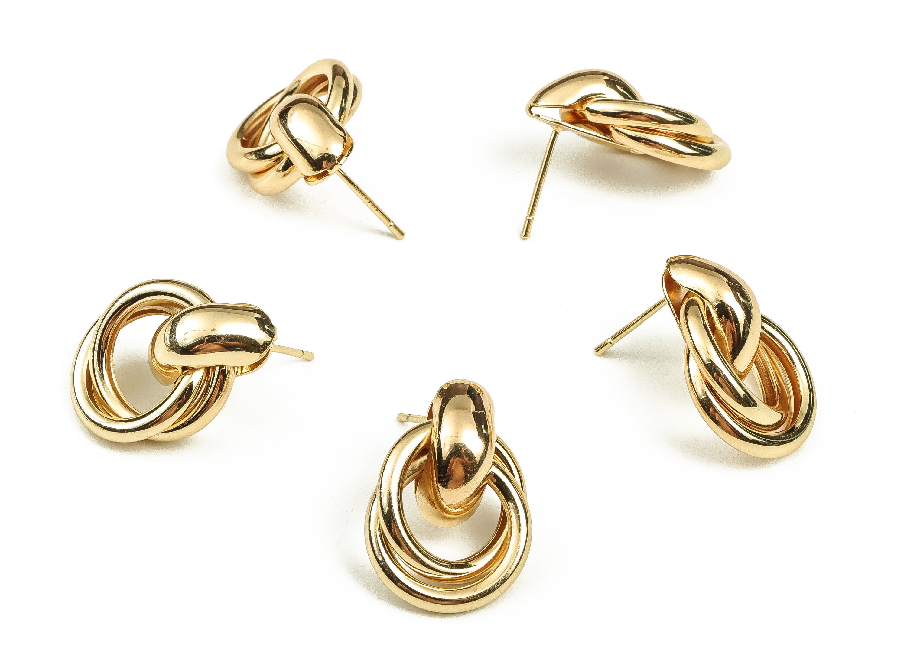 Brass Round Earring Post - Gold Circle Stud - 18K Real Gold Plated Brass - Brass Stud - Jewelry Making Supplies -22.8x15.81x7.11mm- RGP3629 - DOMEDBAZAAR