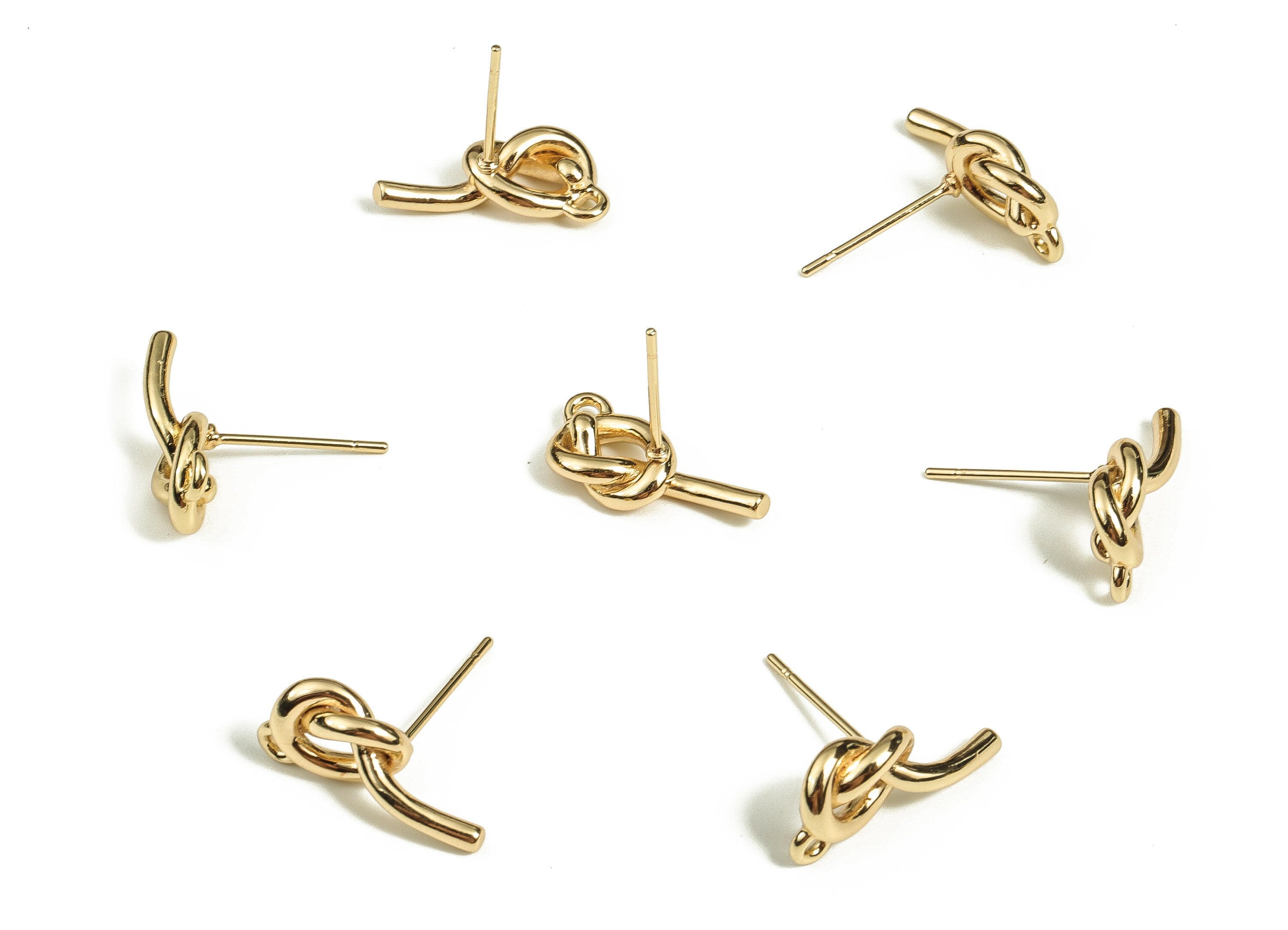 Brass Knot Earring Post - Gold Knot Stud - 18K Real Gold Plated Brass - Stainless Steel Stud - Jewelry Supplies - 16.4x7.3x2.4mm - RGP3517 - DOMEDBAZAAR