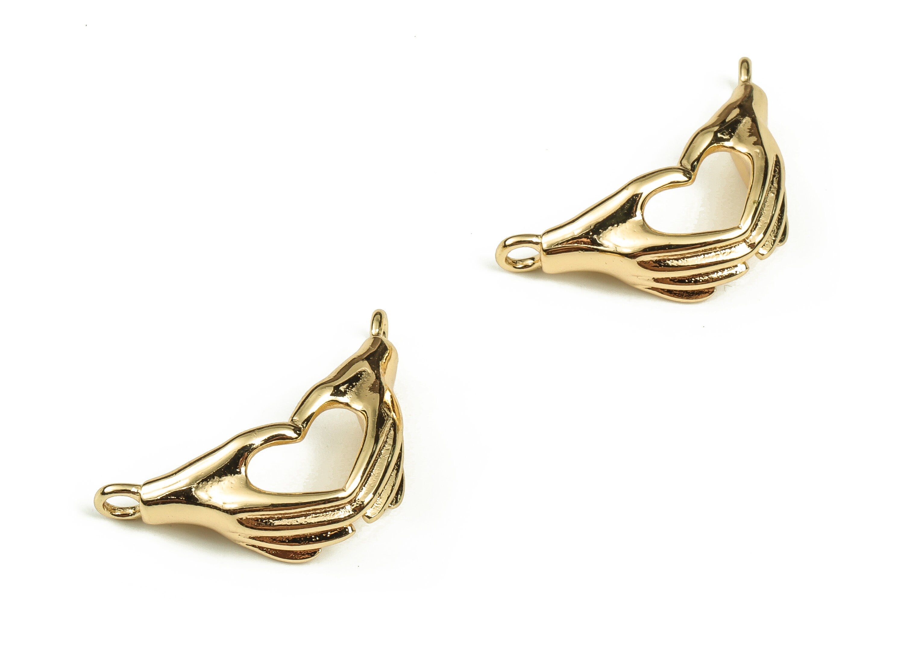 Brass Love Hands Charms - 18K Real Gold Plated Brass Love Pendant - Heart in Hands - Jewelry Making Supplies - 21.21x11.64x5.68mm - RGP3571 - DOMEDBAZAAR