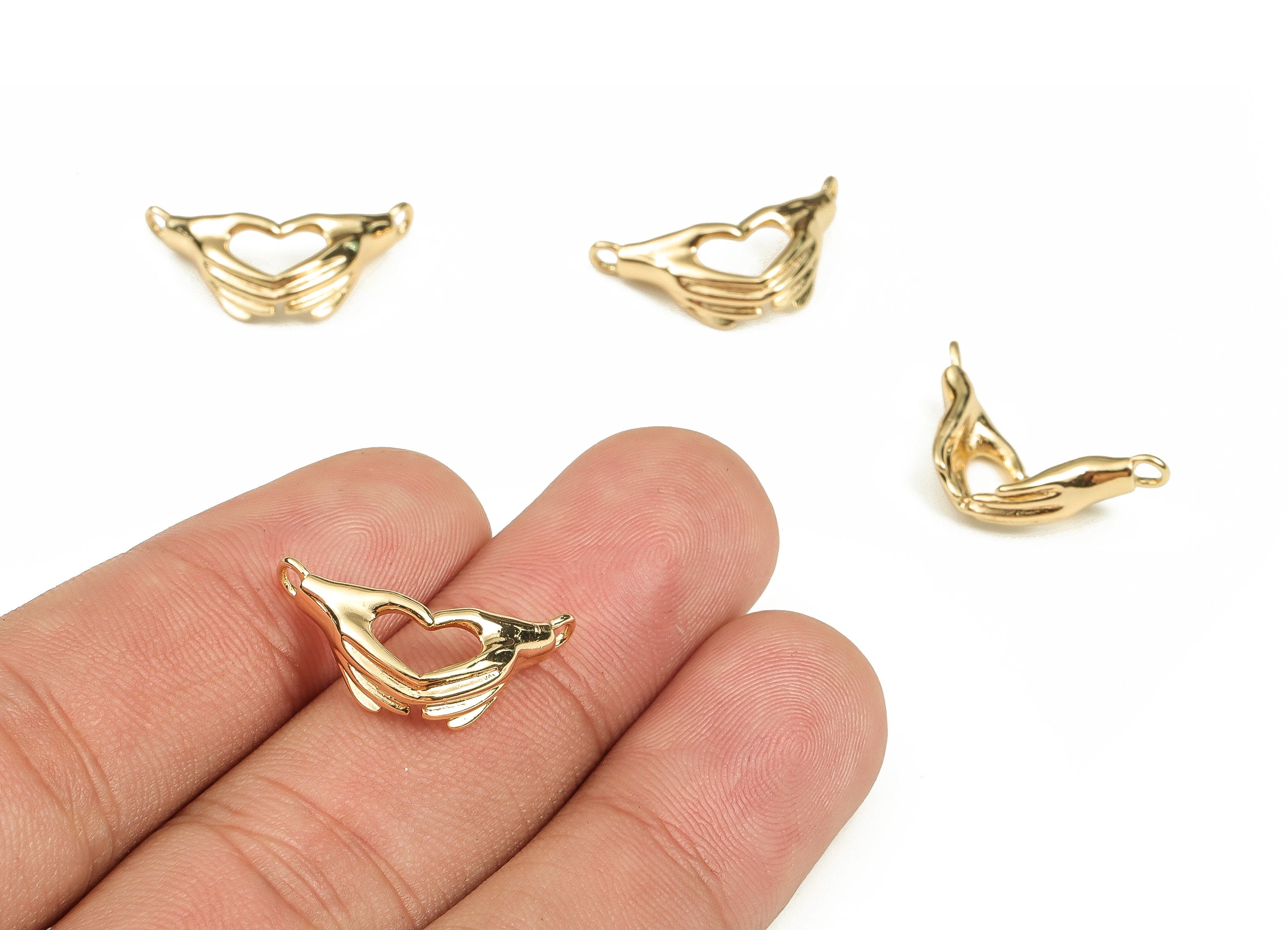 Brass Love Hands Charms - 18K Real Gold Plated Brass Love Pendant - Heart in Hands - Jewelry Making Supplies - 21.21x11.64x5.68mm - RGP3571 - DOMEDBAZAAR