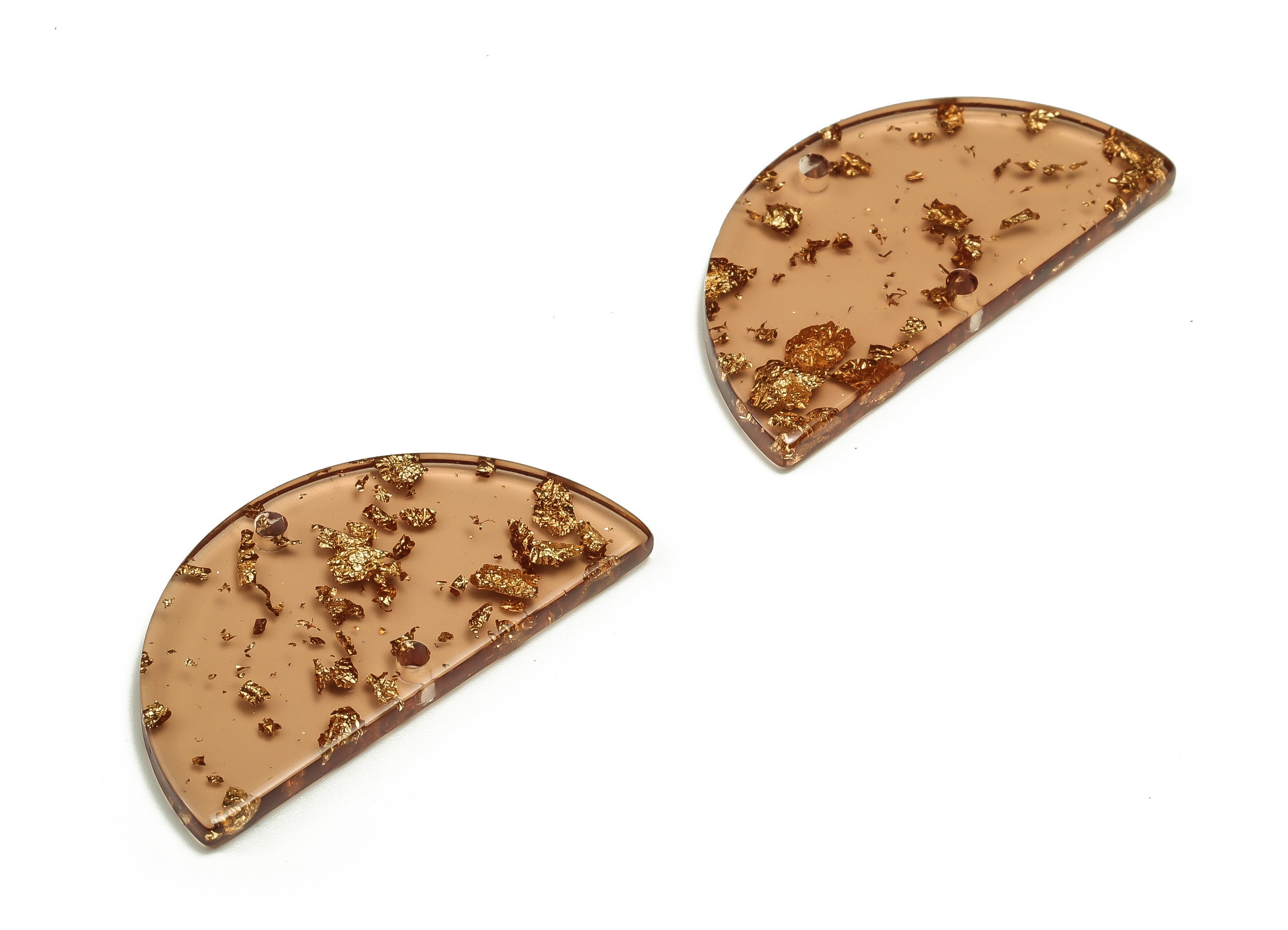 Acrylic Semicircle Earring Connectors - Acrylic Half Moon Charms - Gold Brown Foil Clear - Color Code:A434 - 33.5x16.8x2.5mm - AC1218-A434 - DOMEDBAZAAR