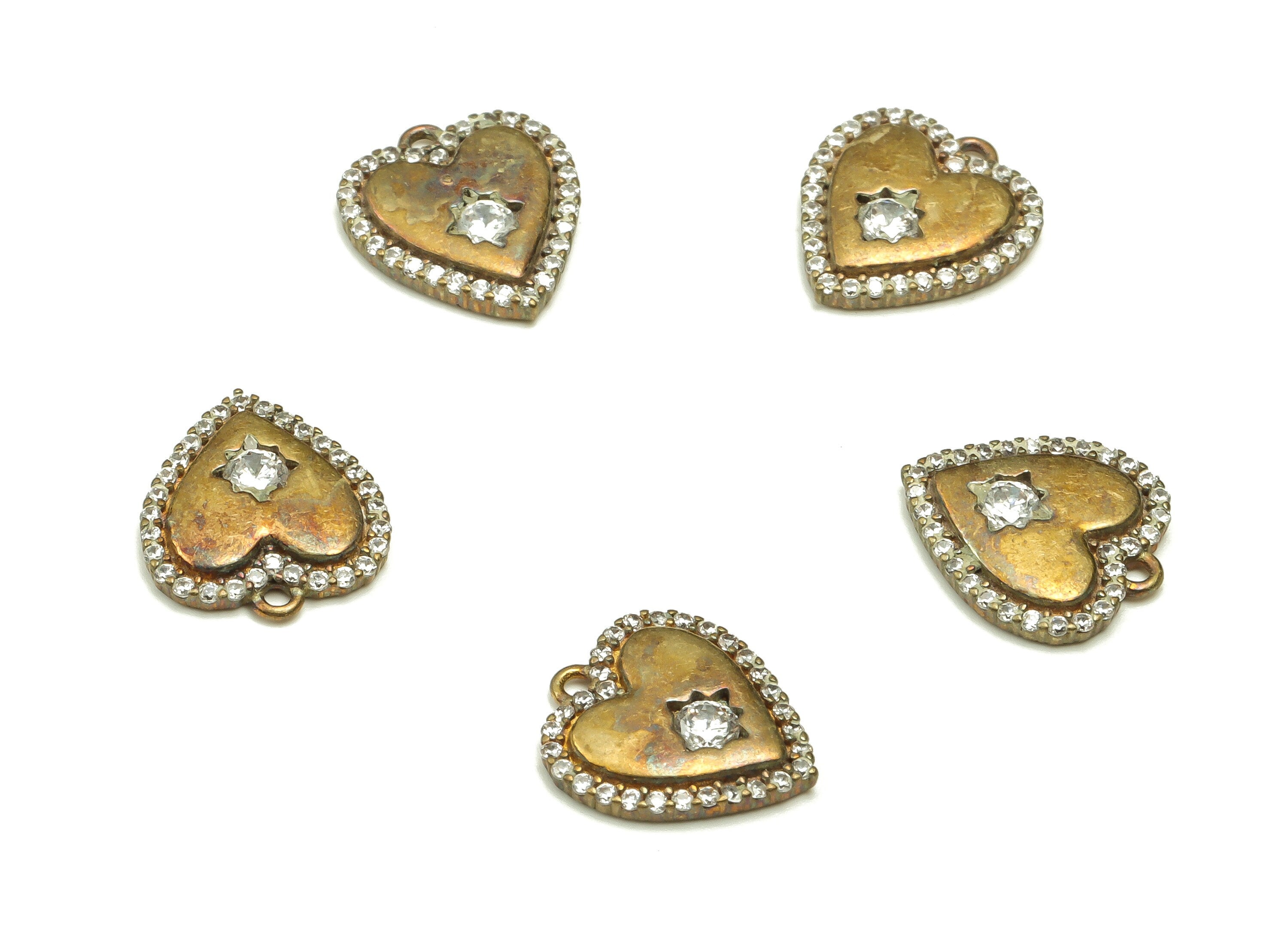 Brass Heart Earring Charms With Zircons - Raw Brass Heart Pendant - Earring Finding - Jewelry Making Supplies - 11.45x10.14x1.88mm - PP4460 - DOMEDBAZAAR