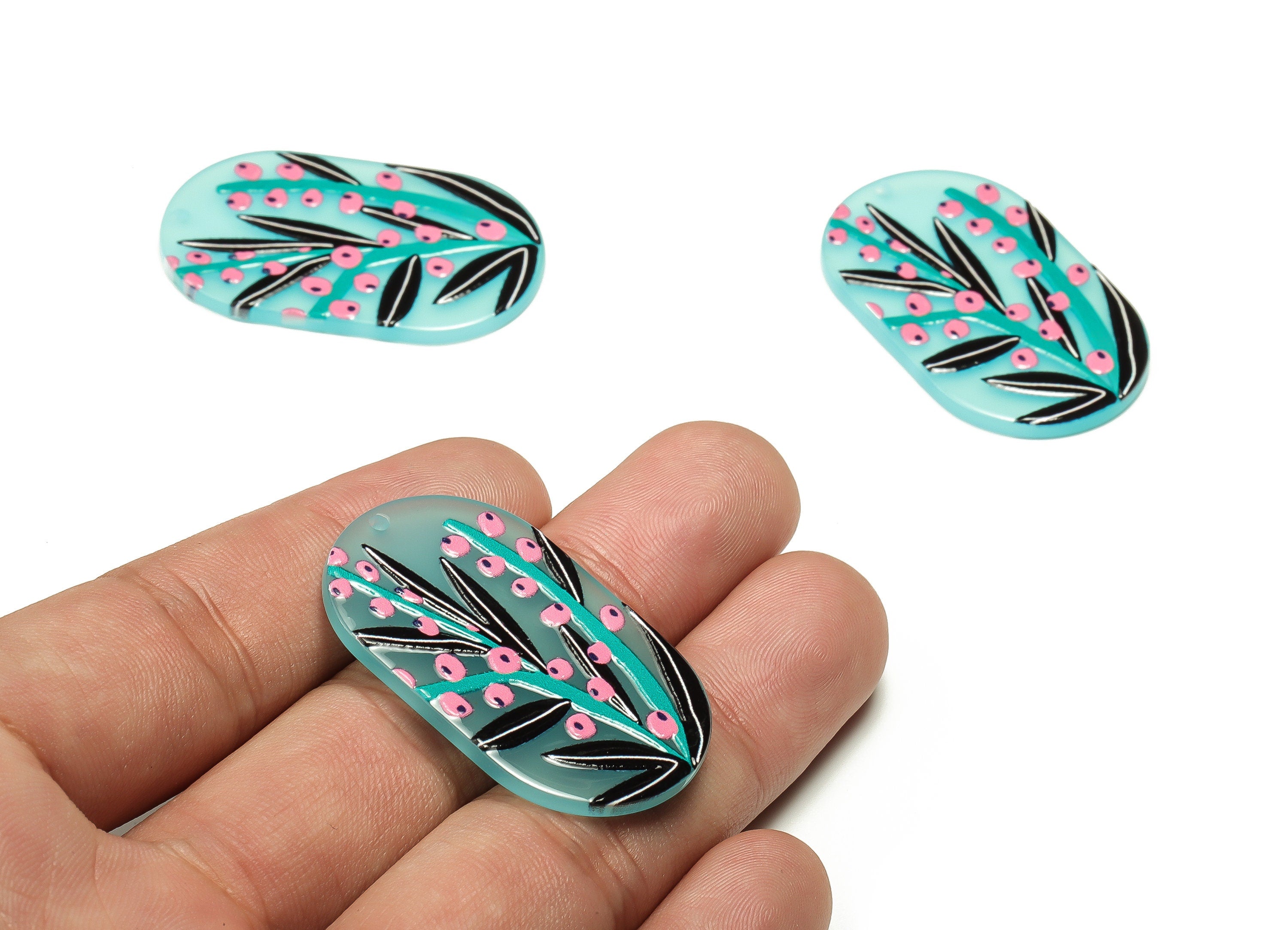 Acrylic Oval Earrings Charms - Acrylic Oval Leaves Pendant - Jewelry Supplies - Earring Findings - 39.88x24.32x2.52m - AC2317 - DOMEDBAZAAR