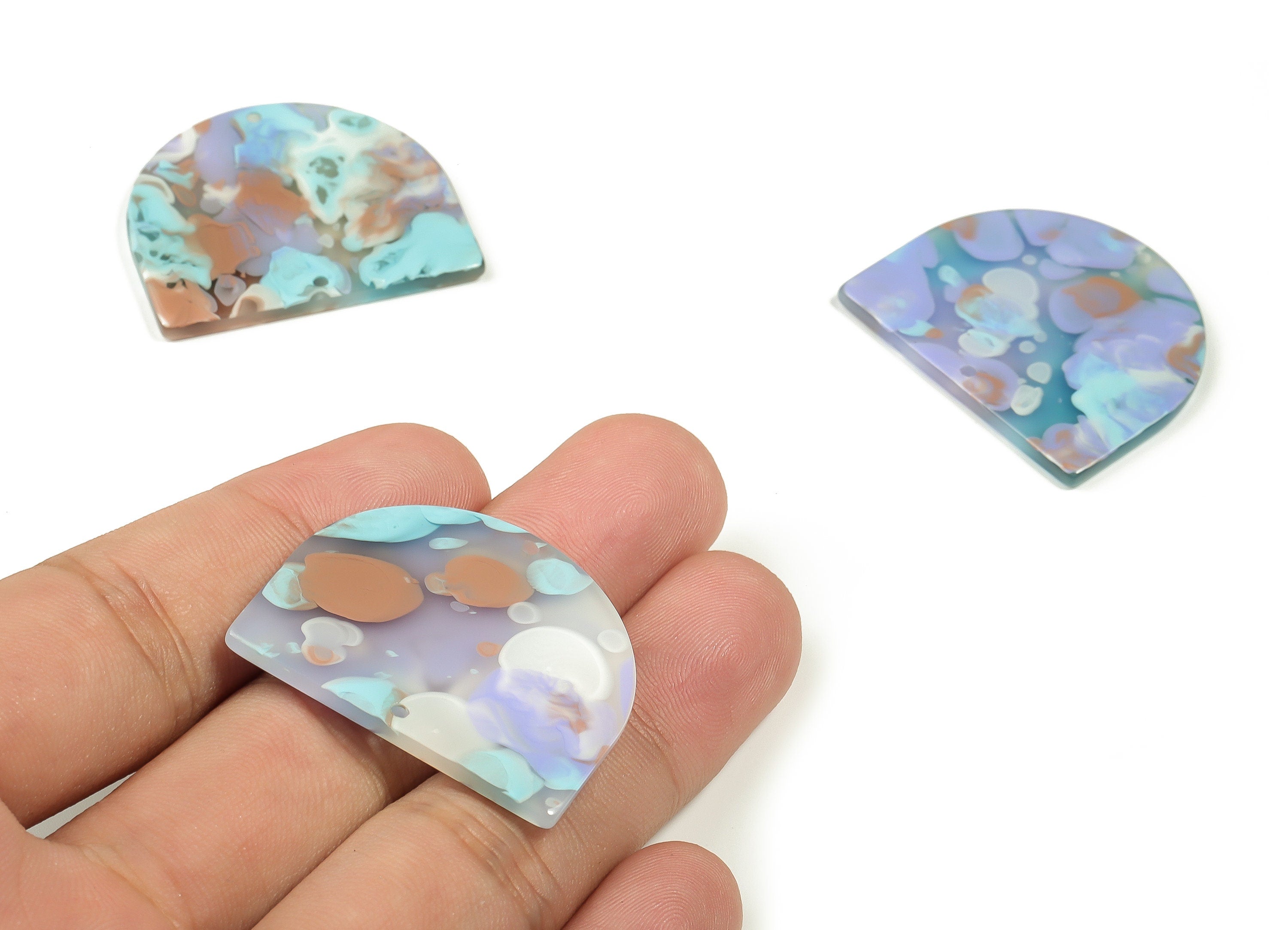 Acrylic D Earring Connector - Semi circle Pendant - Earring Findings - Jewelry Supplies - Color Code: A584 - 33.91x28.93x2.4mm - AC1634-A584 - DOMEDBAZAAR