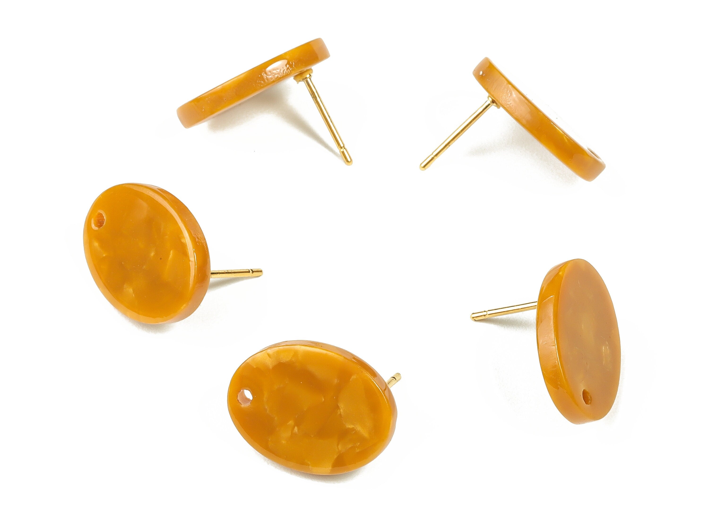 Acrylic Oval Earring Post - Acrylic Oval Stud - Gold Tone Plated Stud - Jewelry Supplies - Color Code: A661 - 16.2x12.2x2.6mm - AC2294-A661G - DOMEDBAZAAR