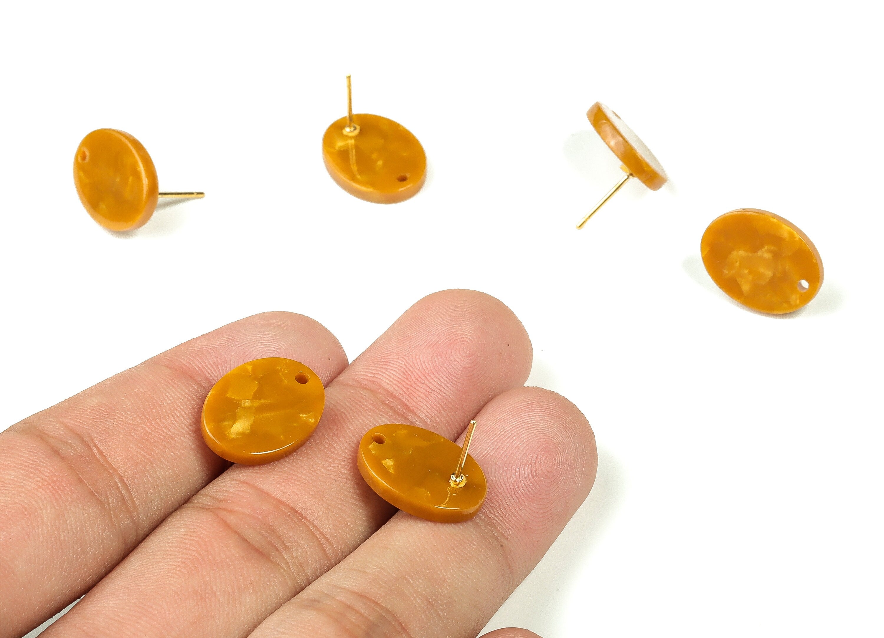 Acrylic Oval Earring Post - Acrylic Oval Stud - Gold Tone Plated Stud - Jewelry Supplies - Color Code: A661 - 16.2x12.2x2.6mm - AC2294-A661G - DOMEDBAZAAR