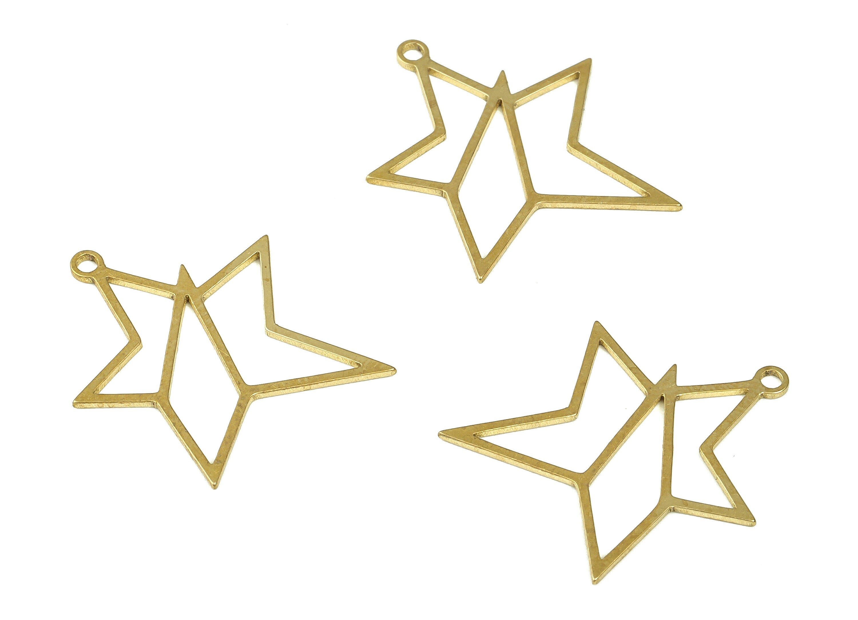 Raw Brass Star Earring Charms - Brass Hollow Star Pendant Charm - Raw Brass Star Tags - Jewelry Making Supplies - 21.09x19.02x0.7mm - PP4312 - DOMEDBAZAAR