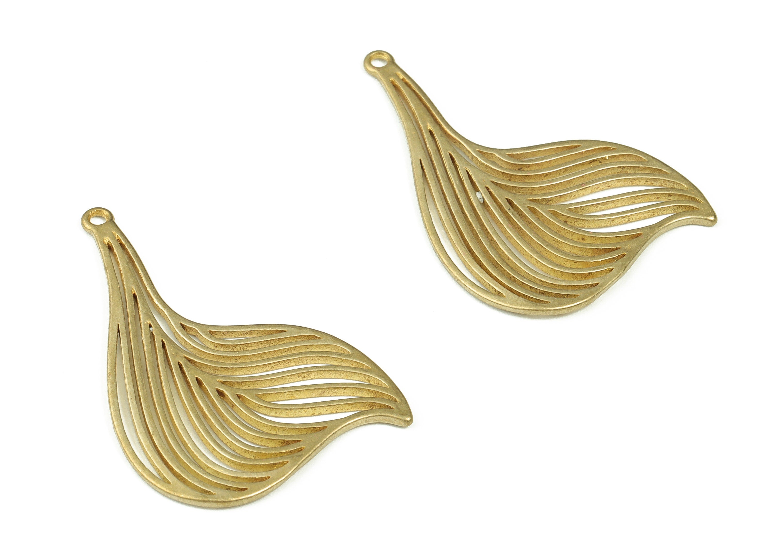 Raw Brass Leaf Earring Charms - Brass Leaf Pendant Charms - Brass Torch Charms - Jewelry Making Supplies - 37.7x24.95x1.36mm - PP4395 - DOMEDBAZAAR