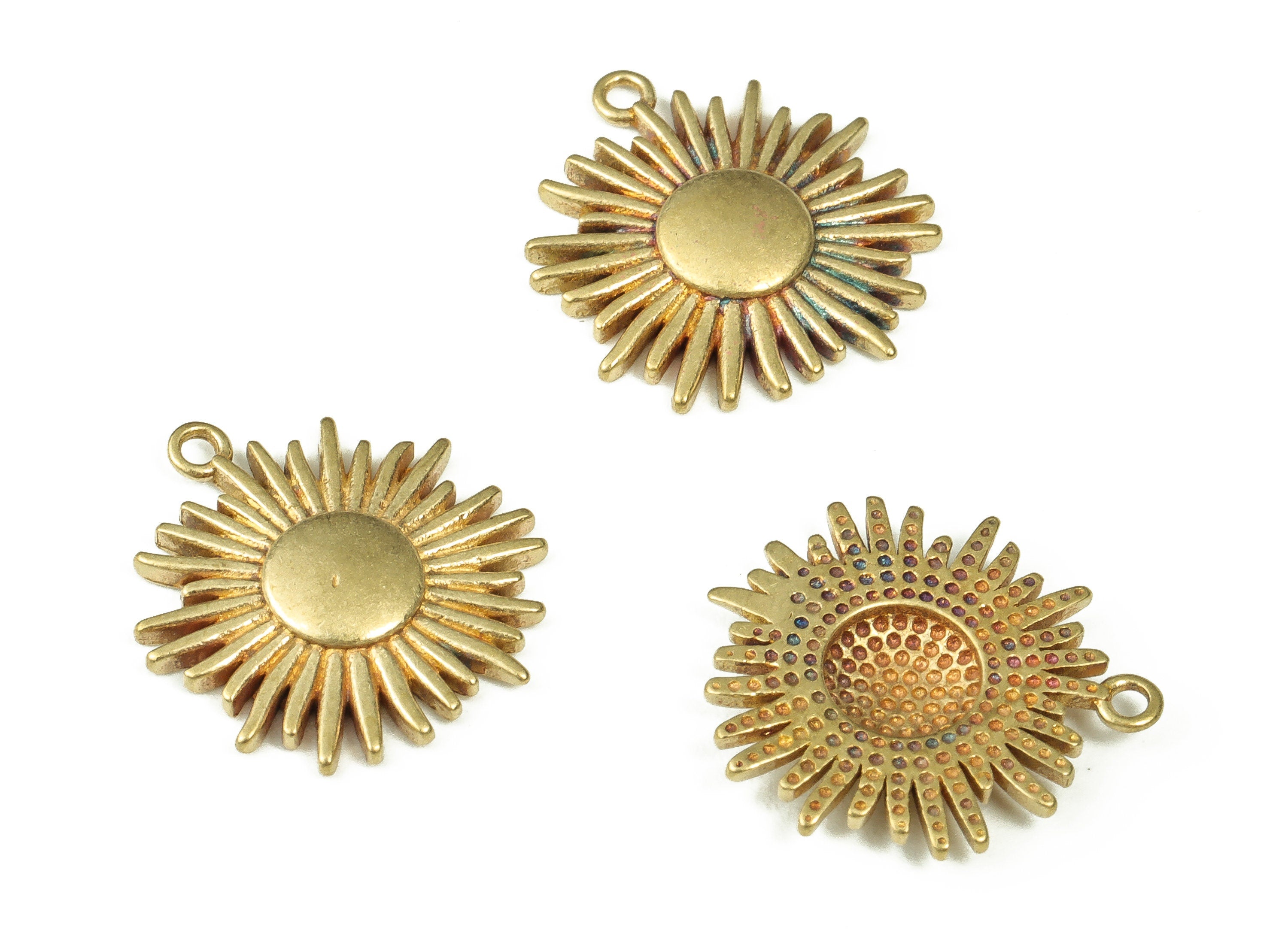 Raw Brass Sun Earring Charms - Brass Sun Shaped Pendant Charm – Earring Findings – Jewelry Making Supplies - 16.68x14.24x2.15mm - PP4397 - DOMEDBAZAAR