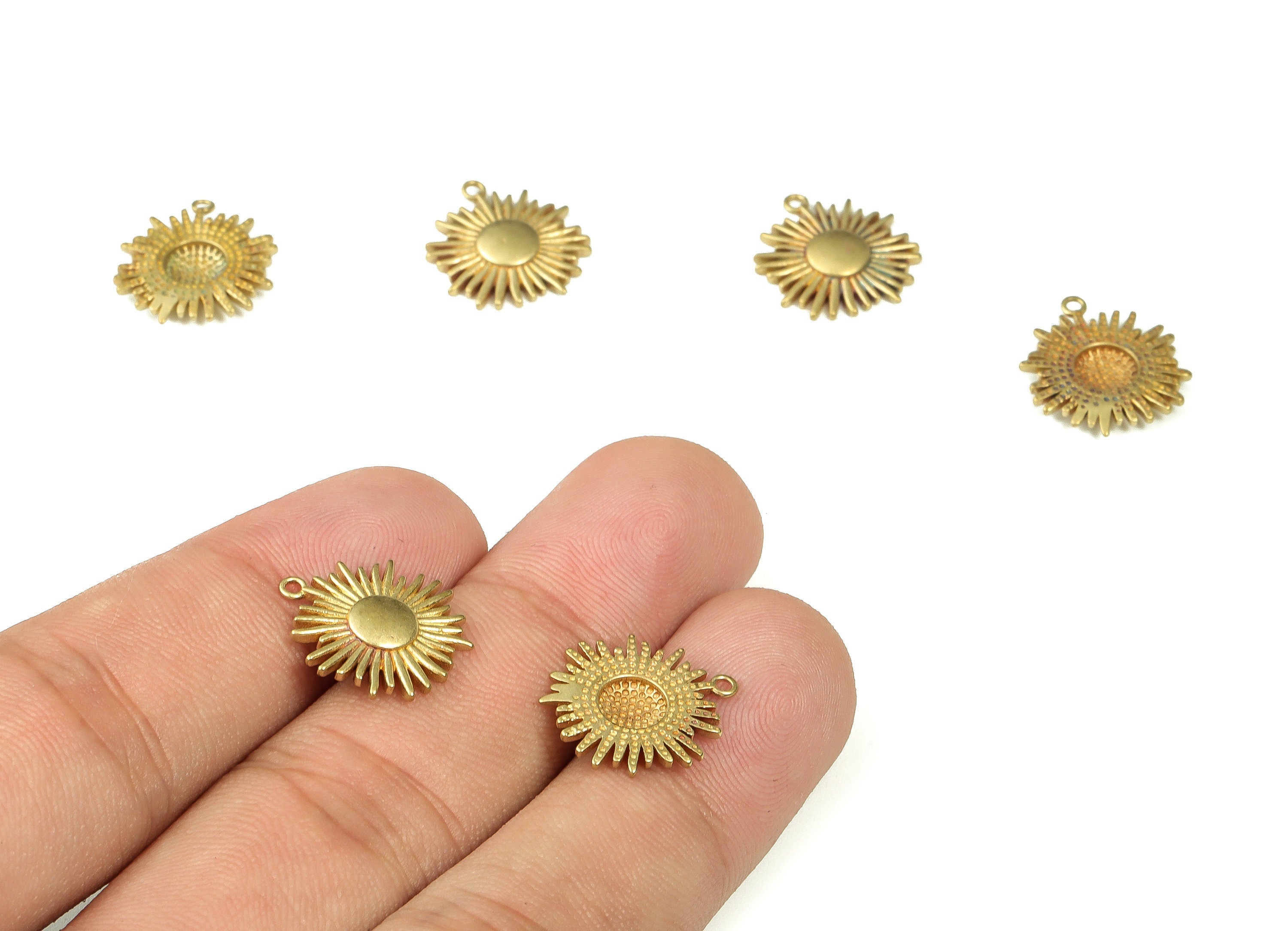 Raw Brass Sun Earring Charms - Brass Sun Shaped Pendant Charm – Earring Findings – Jewelry Making Supplies - 16.68x14.24x2.15mm - PP4397 - DOMEDBAZAAR