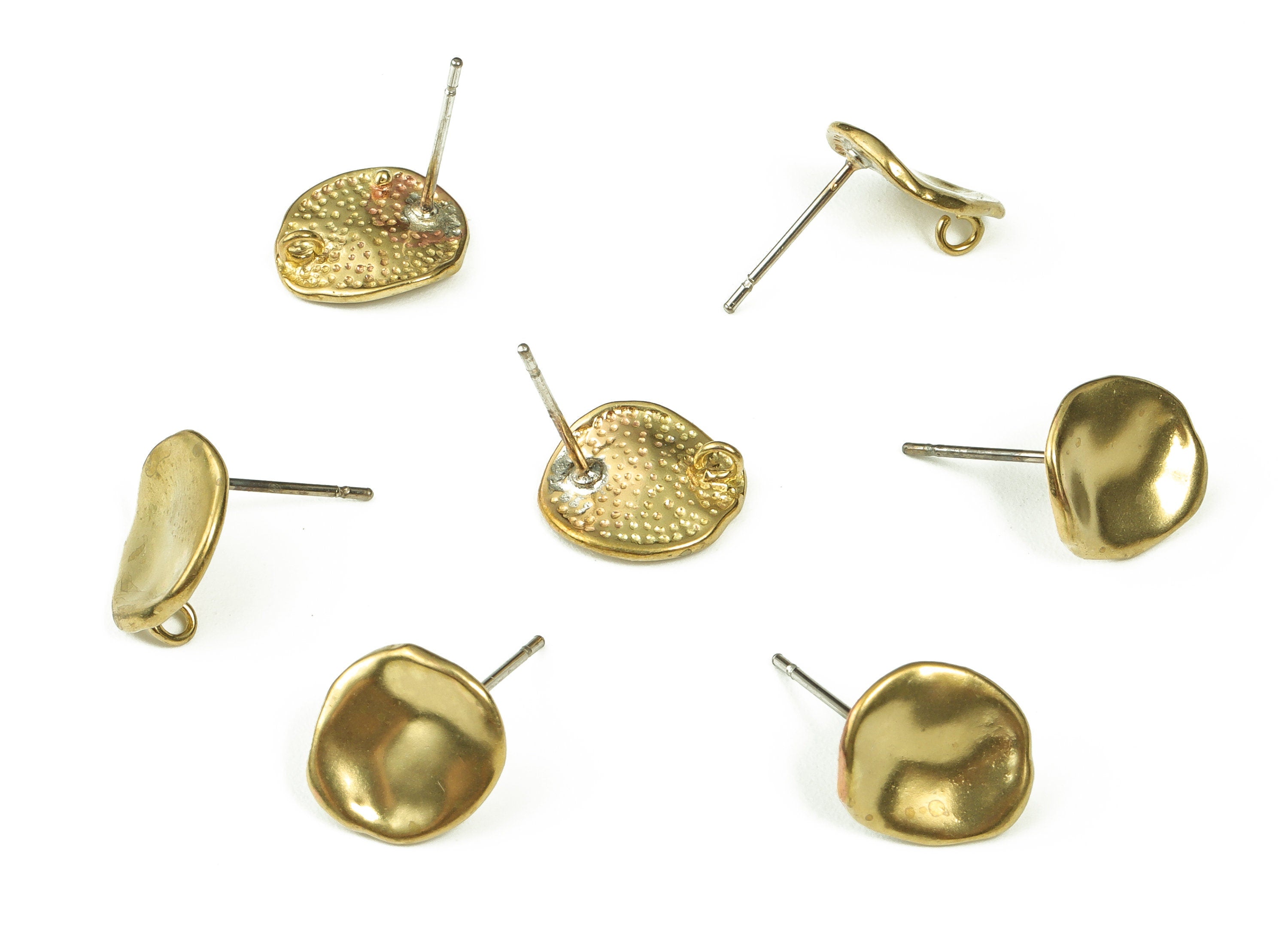 Brass Round Earring Stud with Loop - Raw Brass Round Stud Earring Post – Earring Findings - Jewelry Supplies - 11.41x9.97x1.33mm - PP4390 - DOMEDBAZAAR