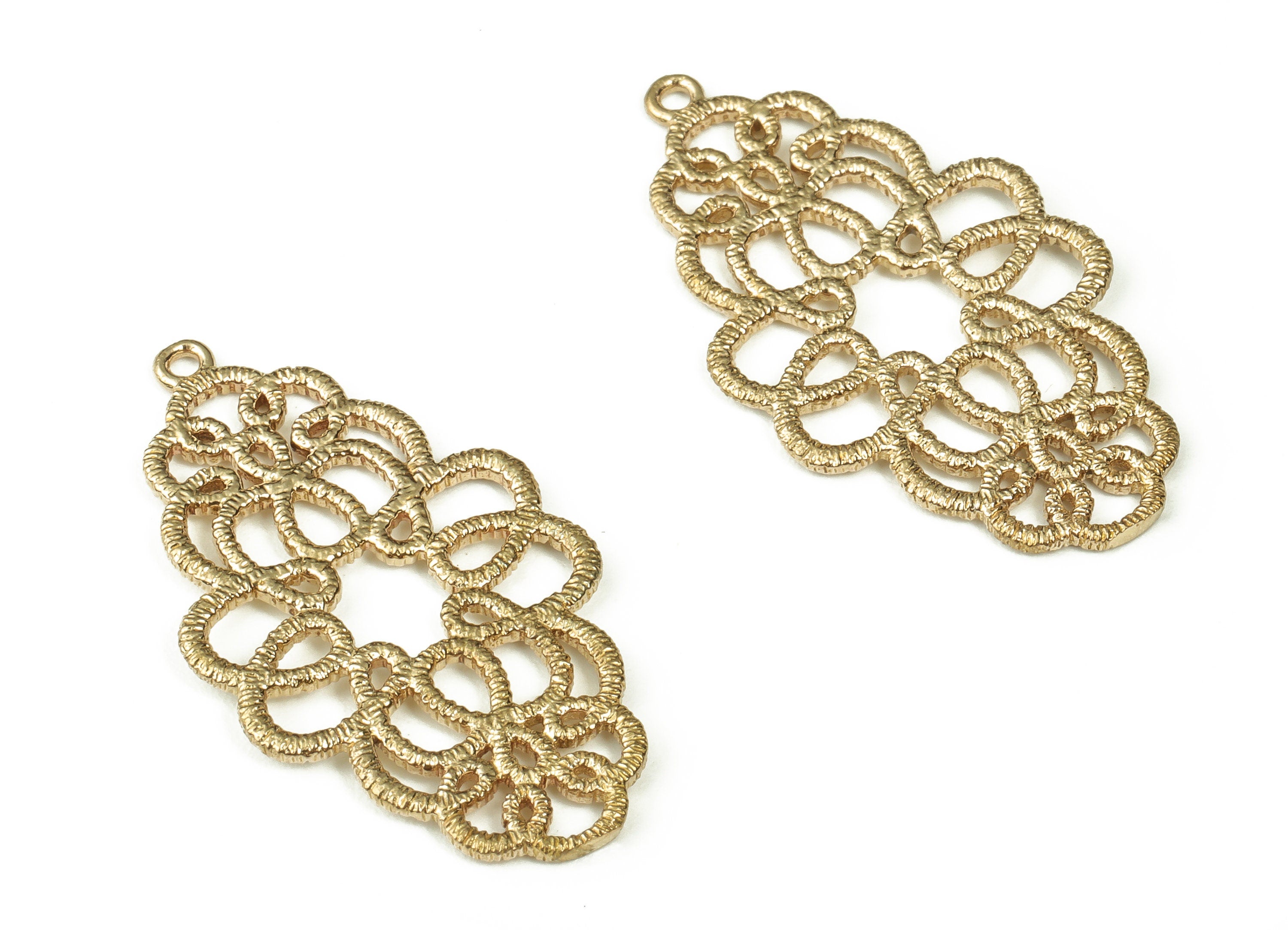 Raw Brass Filigree Flower Pattern Pendant Charm – Brass Textured Knot Earrings Charm – Jewelry Making Supplies - 32.52x17.9x1.26mm - PP4393 - DOMEDBAZAAR