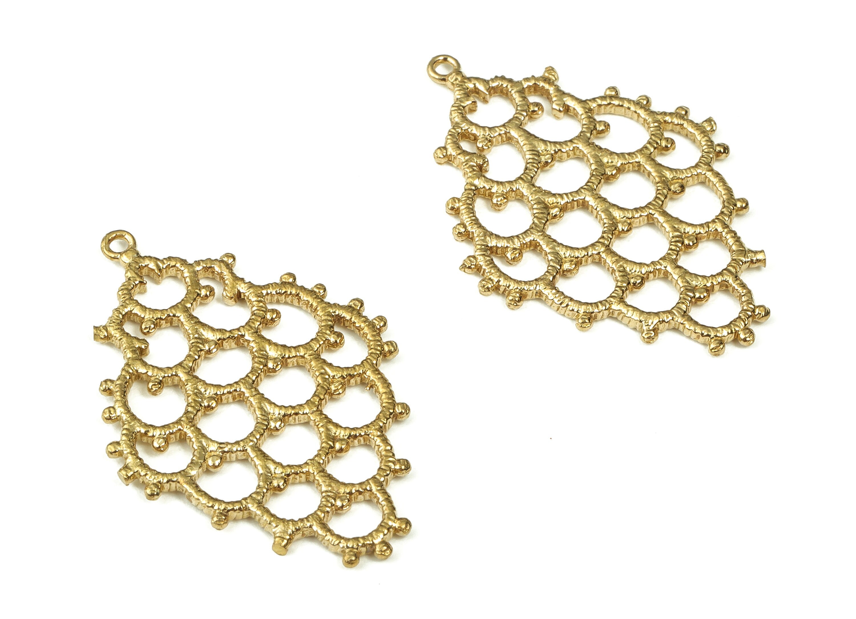 Raw Brass Filigree Pendant Charm – Textured Knot Charm - Brass Flat Filigree Earrings Charm - Jewelry Supplies - 28.93x19.15x1.27mm - PP4394 - DOMEDBAZAAR