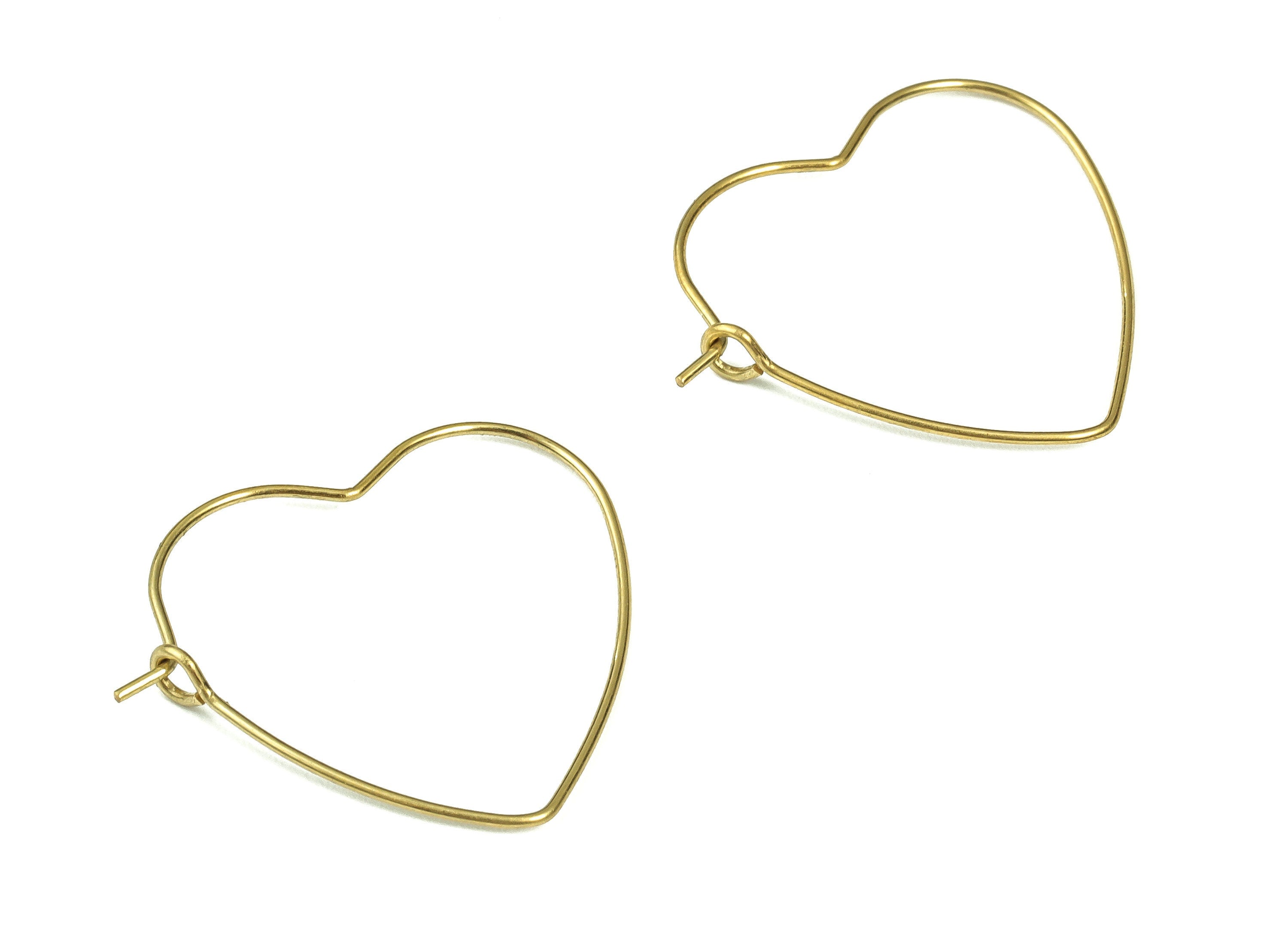 Brass Heart Earring Hoops - Raw Brass Ear Wire 28 - Geometric Earring Findings - Jewelry Making Supplies - 28.11x24.56x0.66mm - PP4370 - DOMEDBAZAAR