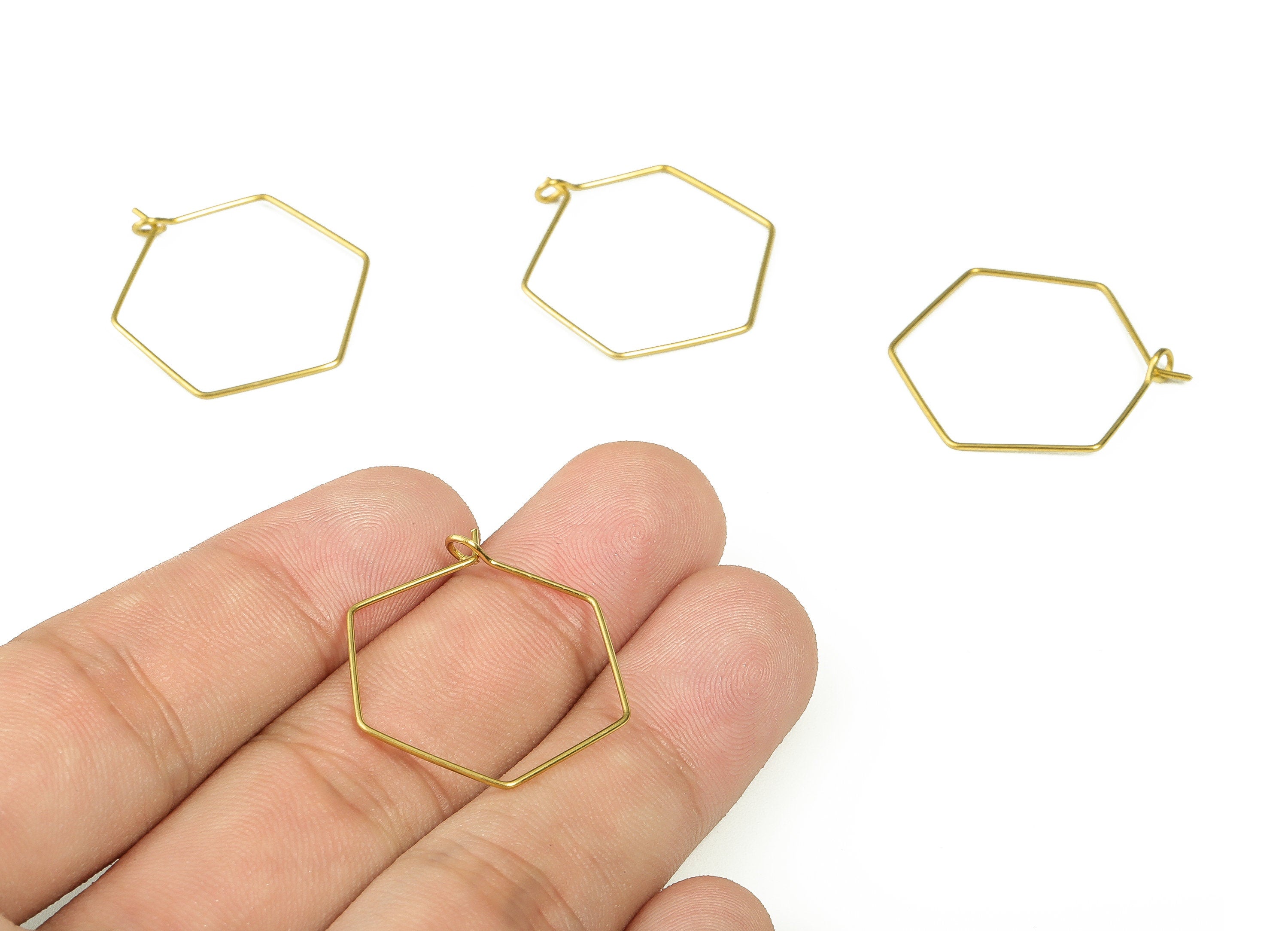 Brass Octagon Hoop Earrings - Brass Geometric Hoop Earring - Honey Hoops – Earring Findings - Jewelry Supplies - 28.06x24.43x0.66mm - PP4375 - DOMEDBAZAAR