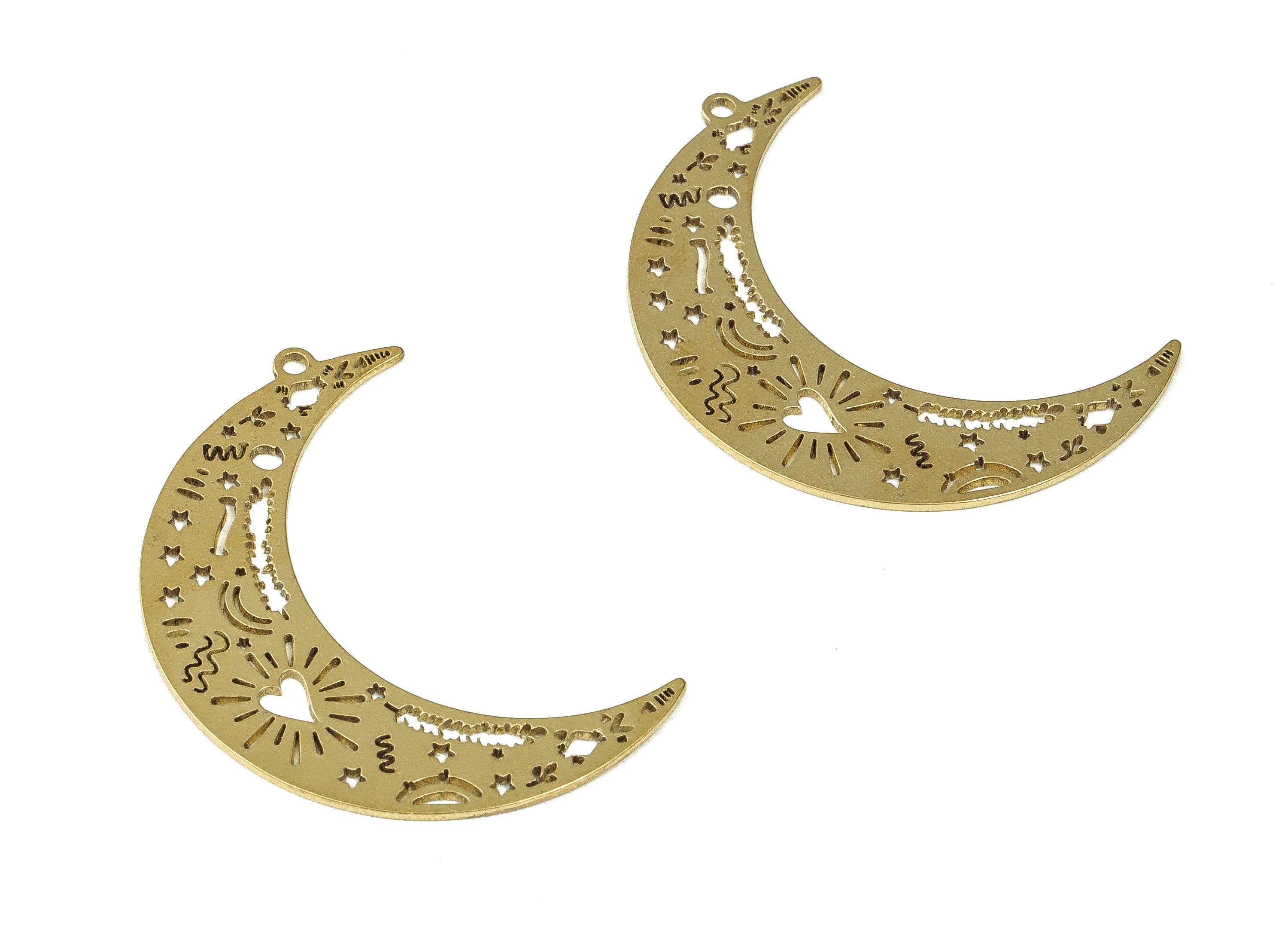Raw Brass Crescent Moon Earrings Charm - Brass Moon Pendant - Fashion Moon Charm – DIY Jewelry Supplies - 35.87x24.57x0.7mm - PP4310 - DOMEDBAZAAR