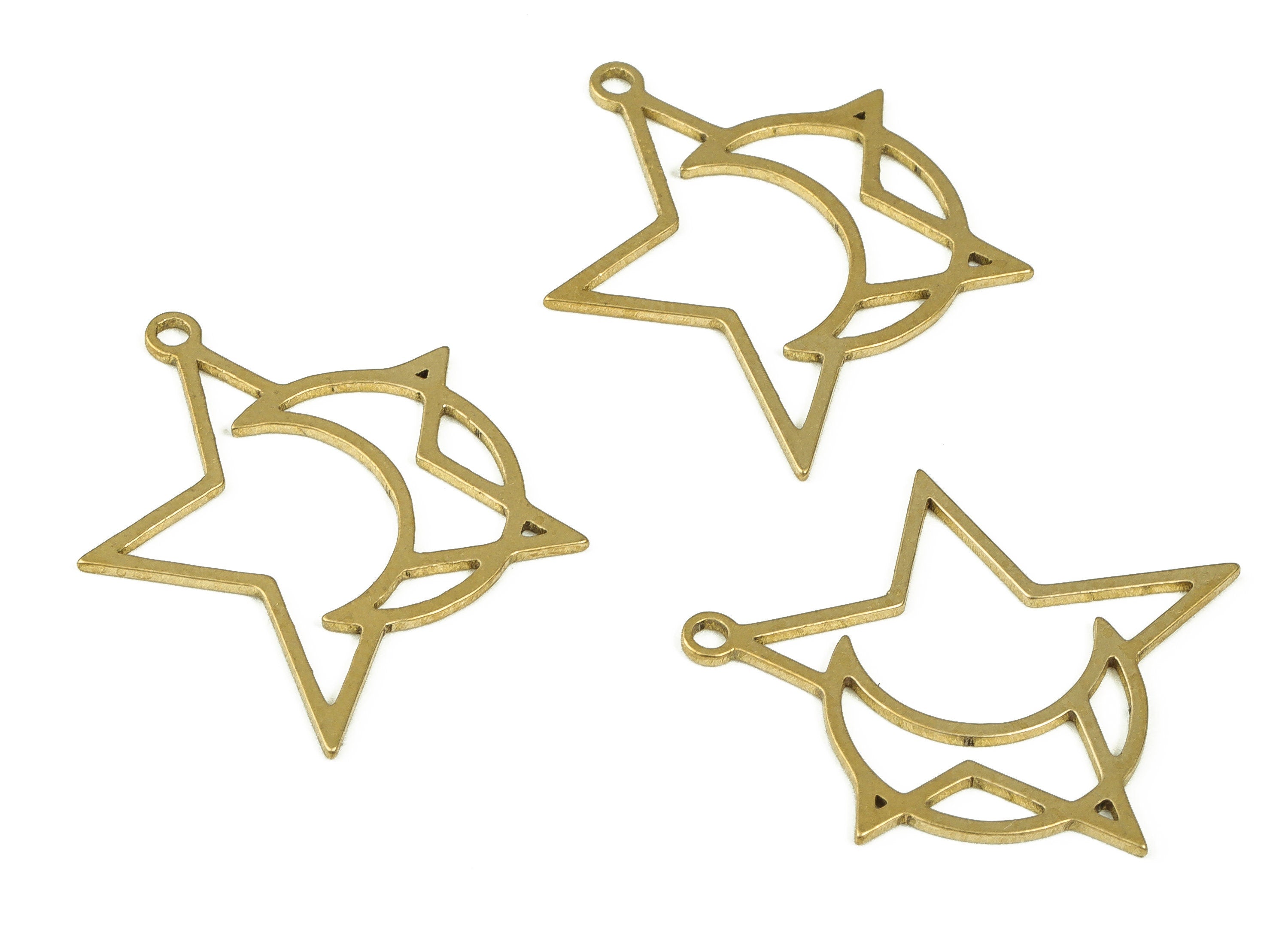 Raw Brass Crescent Moon and Star Earring Charms - Brass Hollow Star Pendant Charms – DIY Jewelry Making Supplies -21.01x18.95x0.7mm - PP4313 - DOMEDBAZAAR