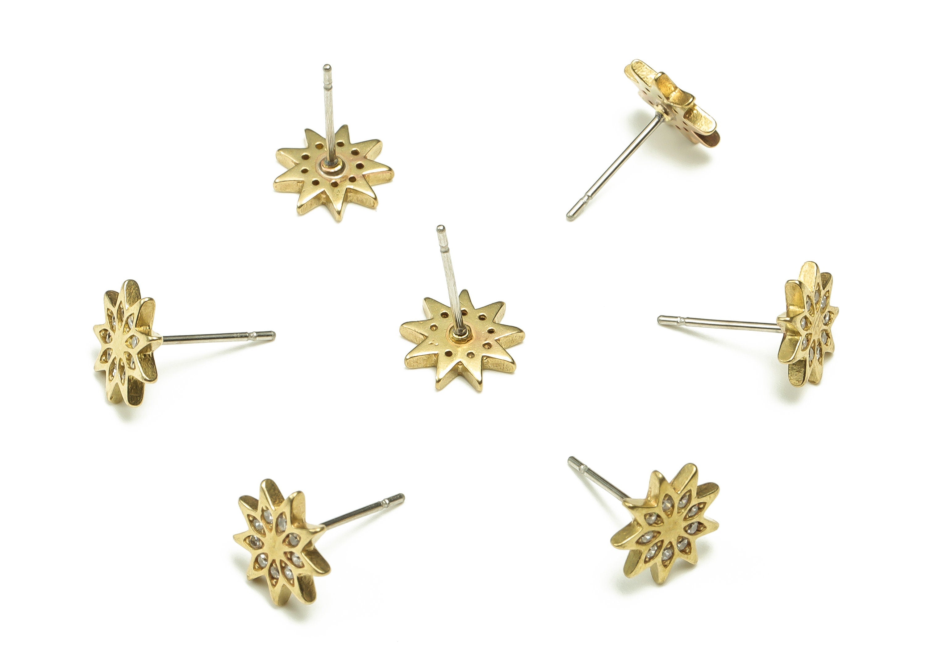 Brass Star Earring Stud With Zircons - Raw Brass Star Post - Brass Stud - Earring Findings - Jewelry Supplies - 8.95x8.85x1.94mm - PP4472 - DOMEDBAZAAR