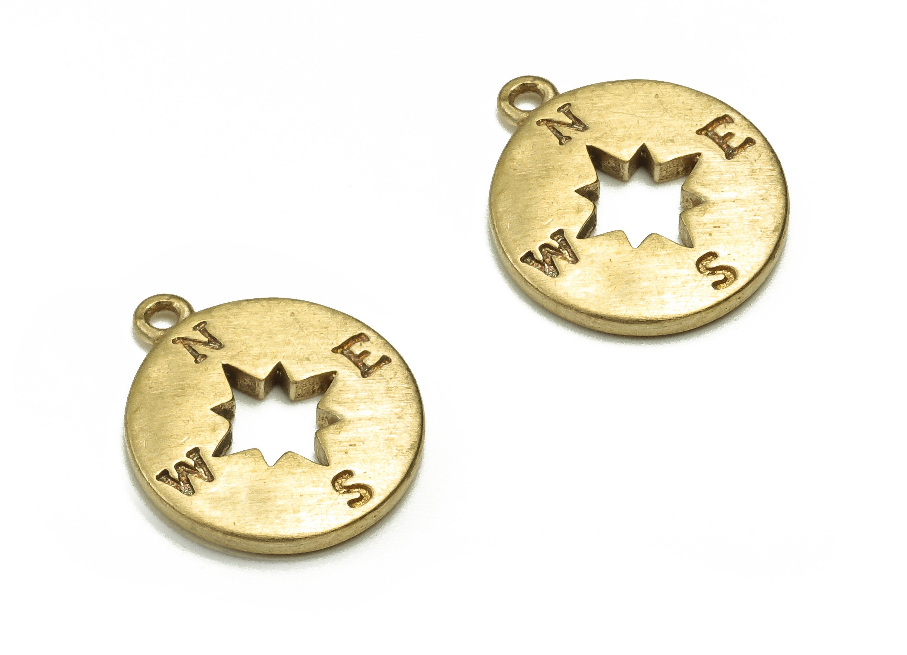 Brass Star Earring Charms - Raw Brass Round Pendant - Earring Findings - Jewelry Making Supplies - 14.23x12.07x1.58mm - PP4553 - DOMEDBAZAAR