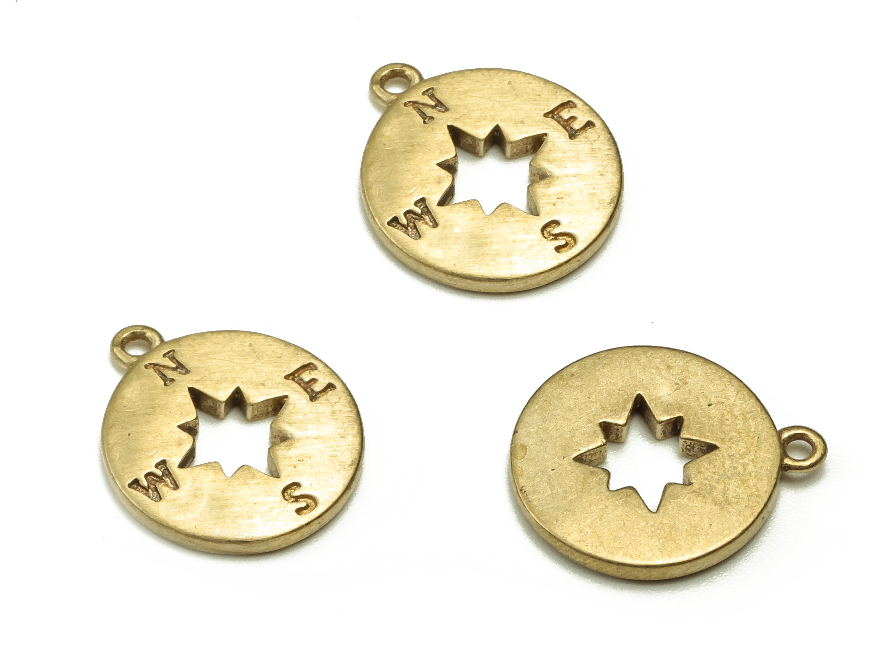 Brass Star Earring Charms - Raw Brass Round Pendant - Earring Findings - Jewelry Making Supplies - 14.23x12.07x1.58mm - PP4553 - DOMEDBAZAAR